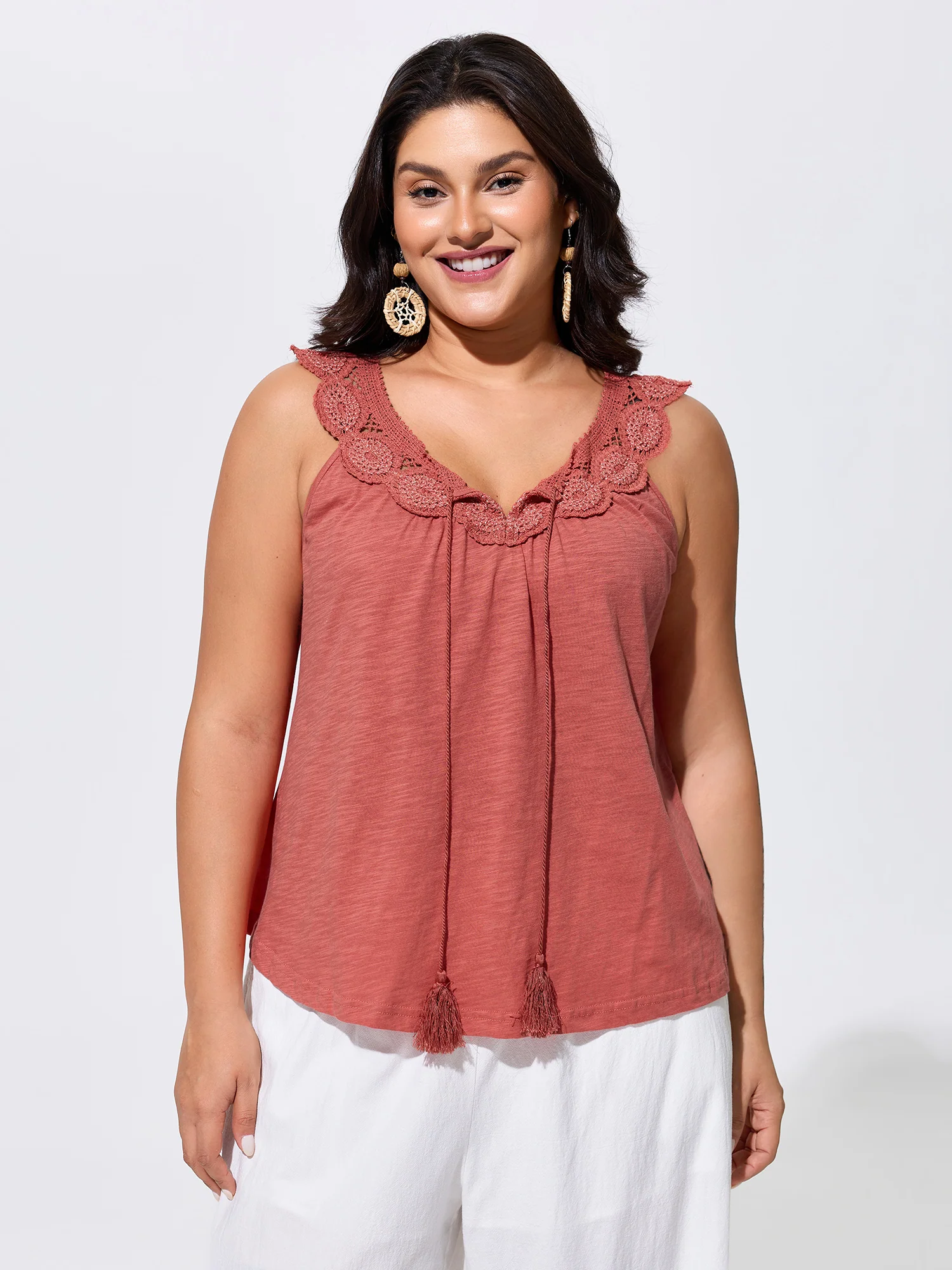 Supersoft Lace Neckline Sleeveless Knit Top