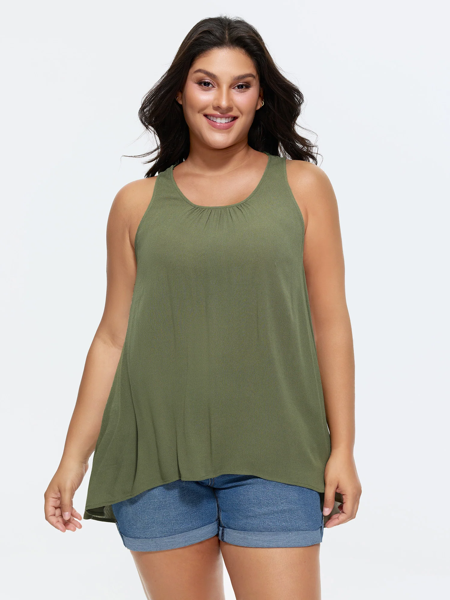 Back Cut-Out Flowy Plain Tank Top