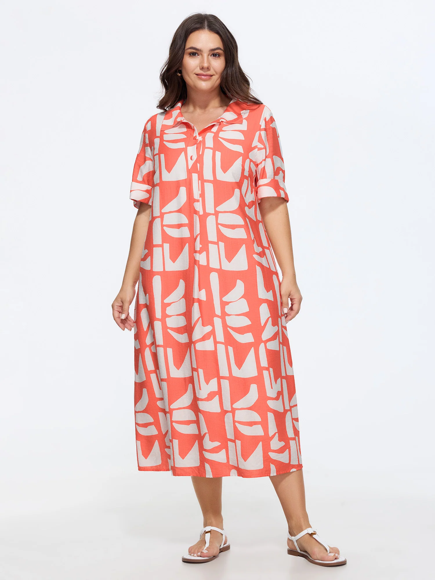 Supersoft Abstract Print Pockets Midi Shirt Dress