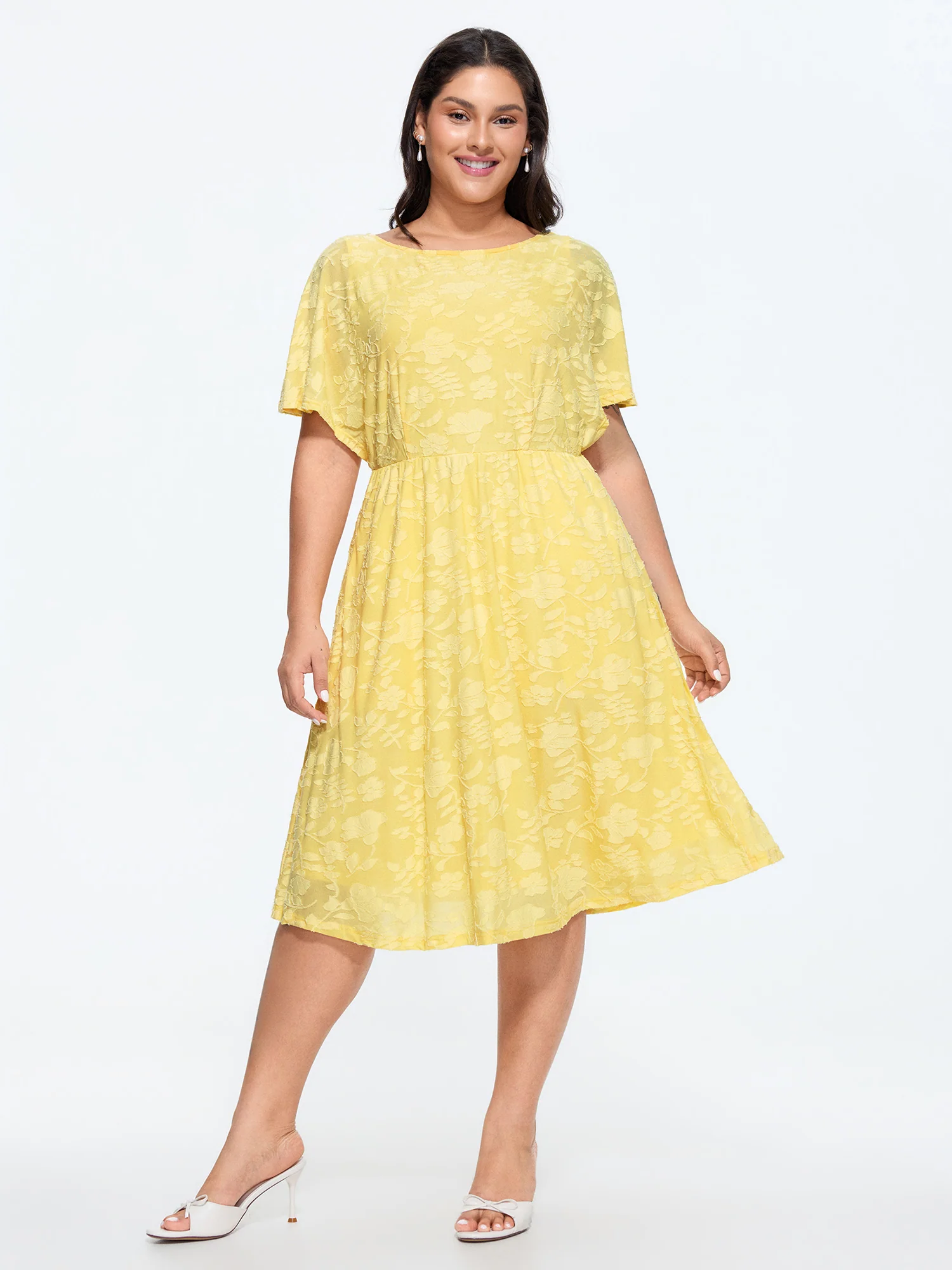 Stretchy Floral Textured Midi Dress