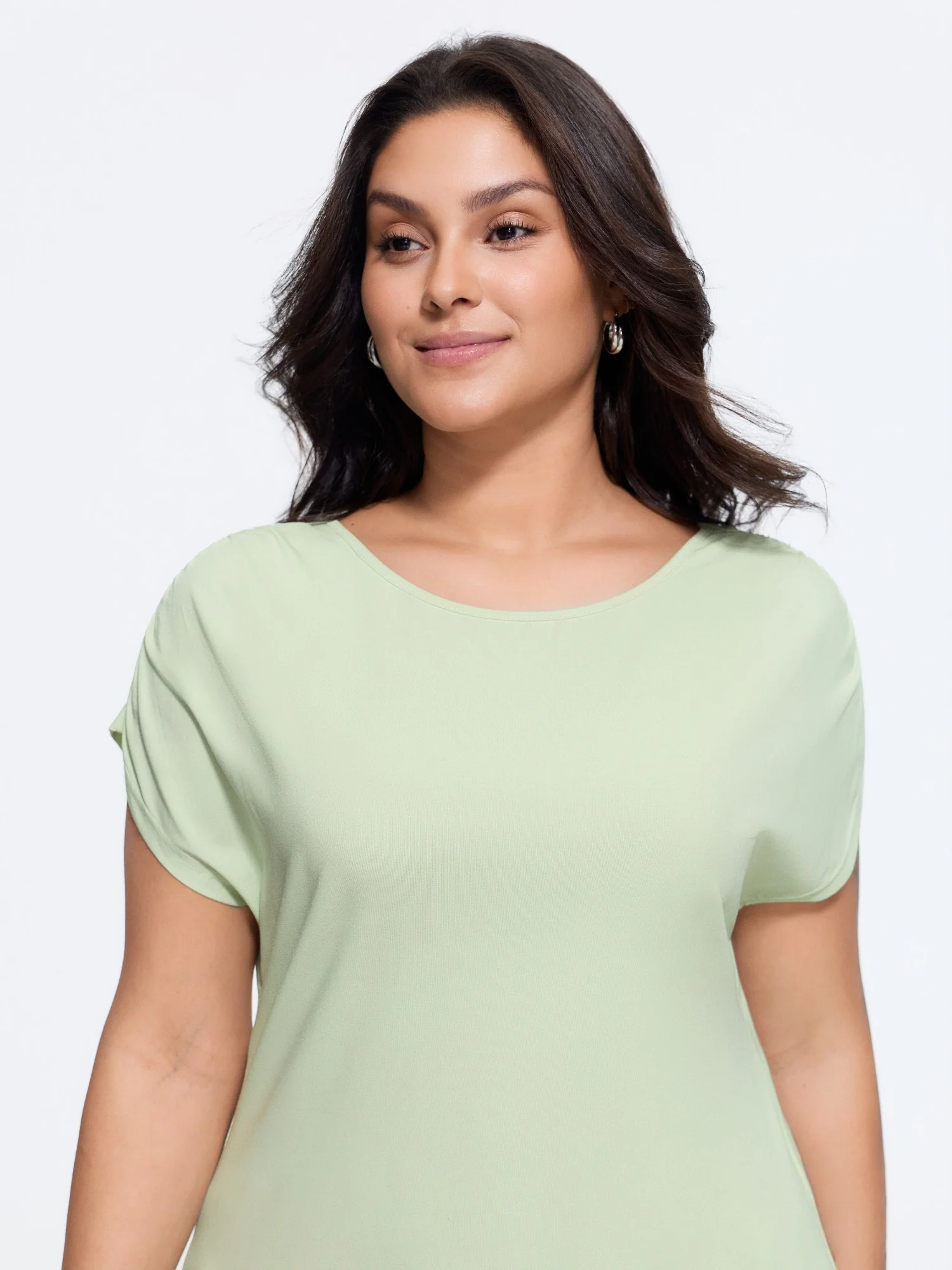 Cotton Gathered Sleeve Casual Plain T-Shirt