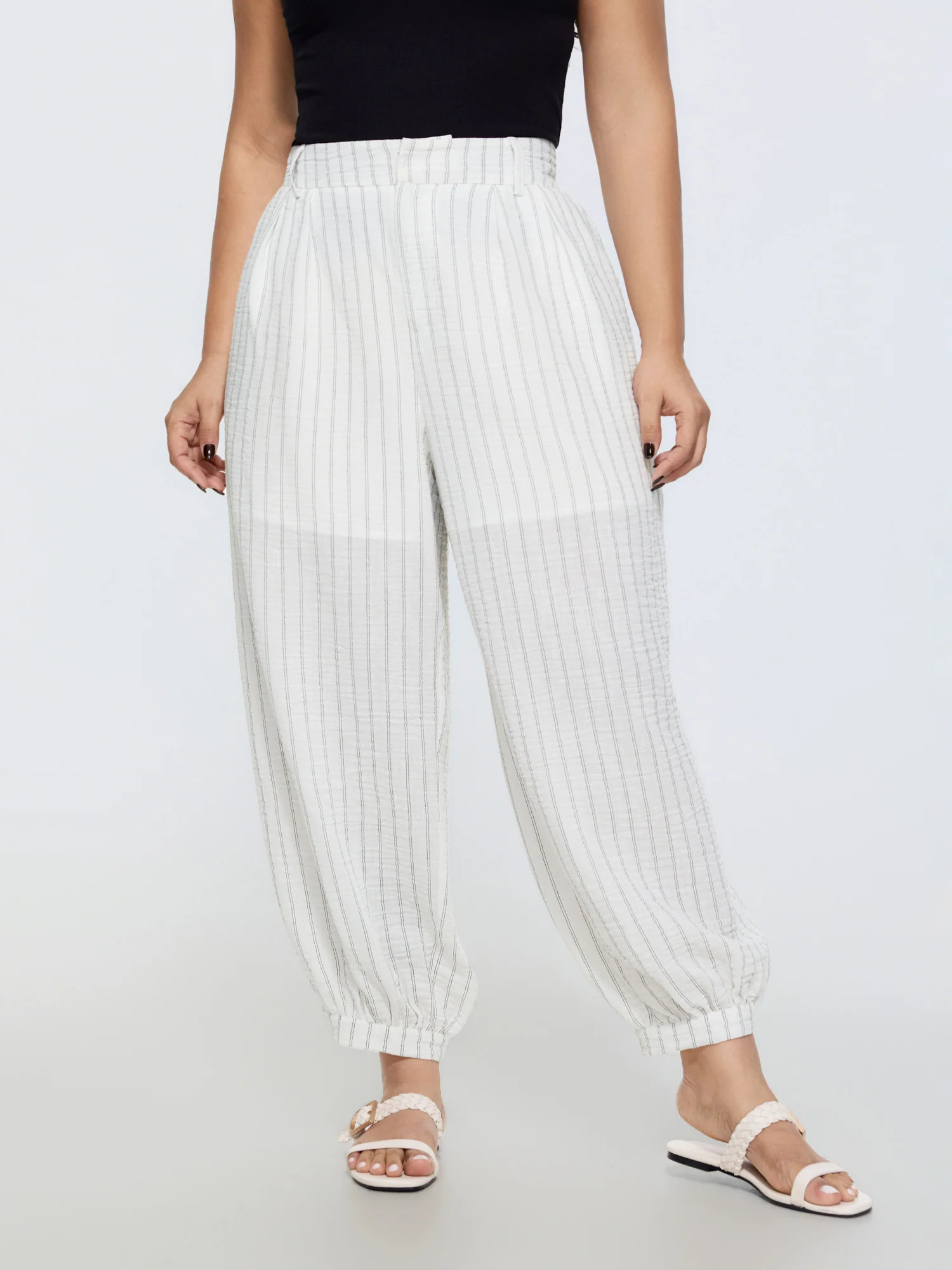 Sheer Lined Striped Print Jogger Pants