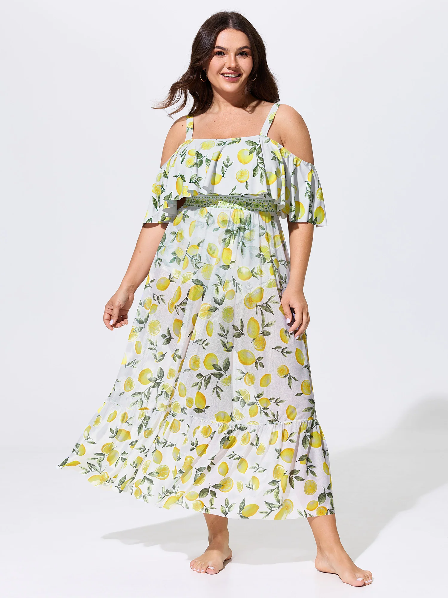 Sarong Set Lemon Print One-Piece Swimsuit