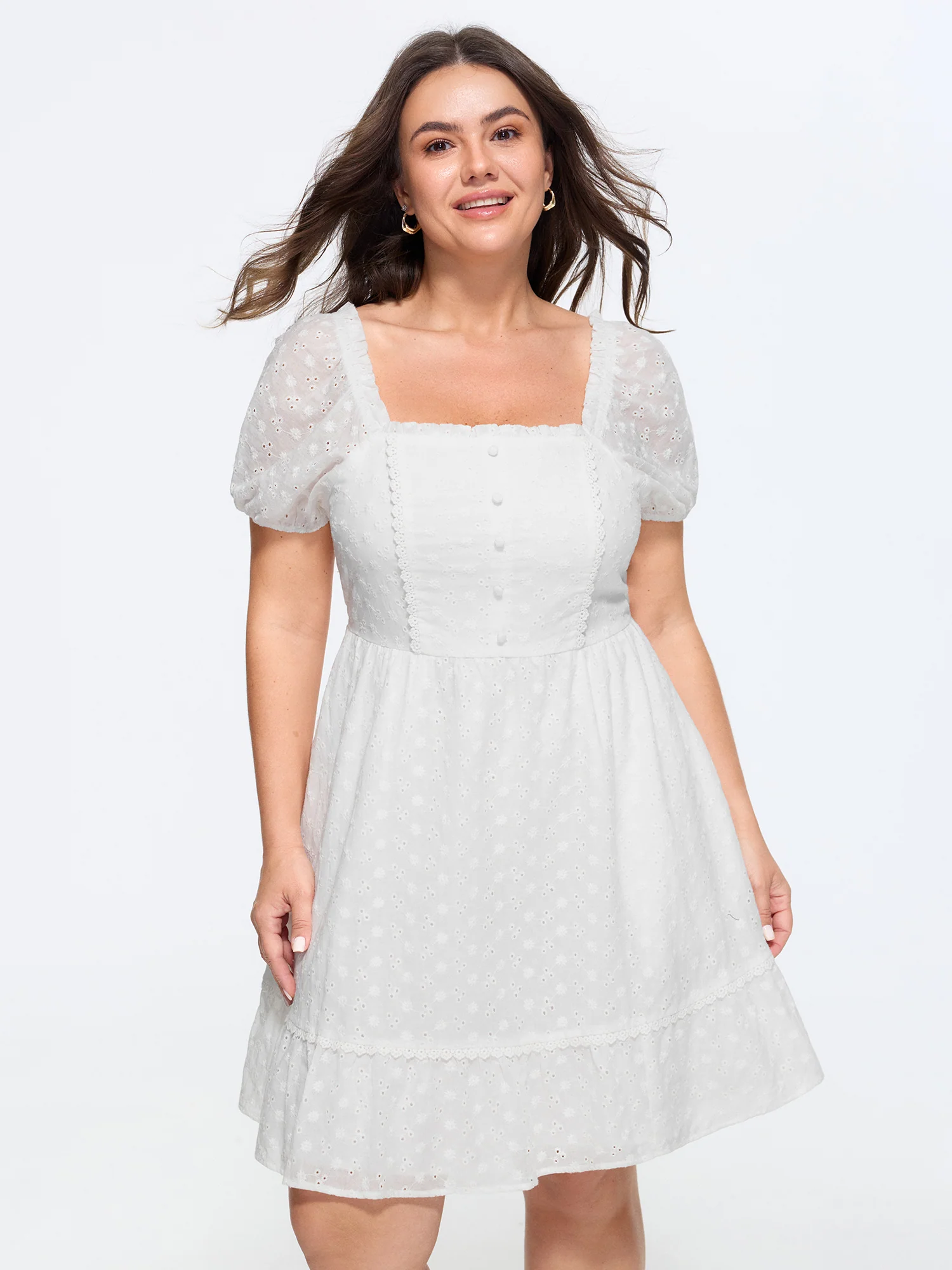Cotton Lace Textured Ruffled Hem Mini Dress