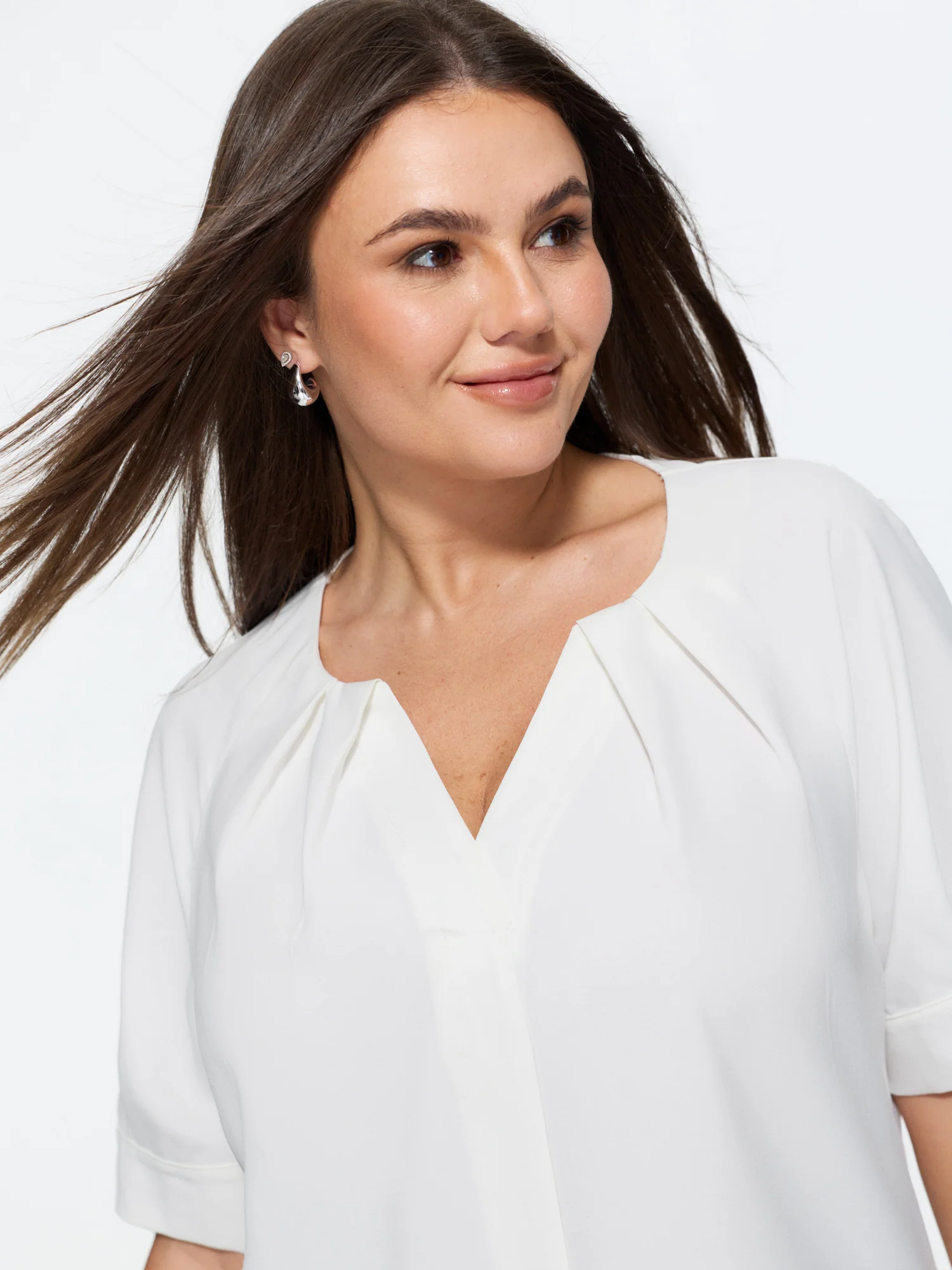Pleated Split Neckline Placket Blouse
