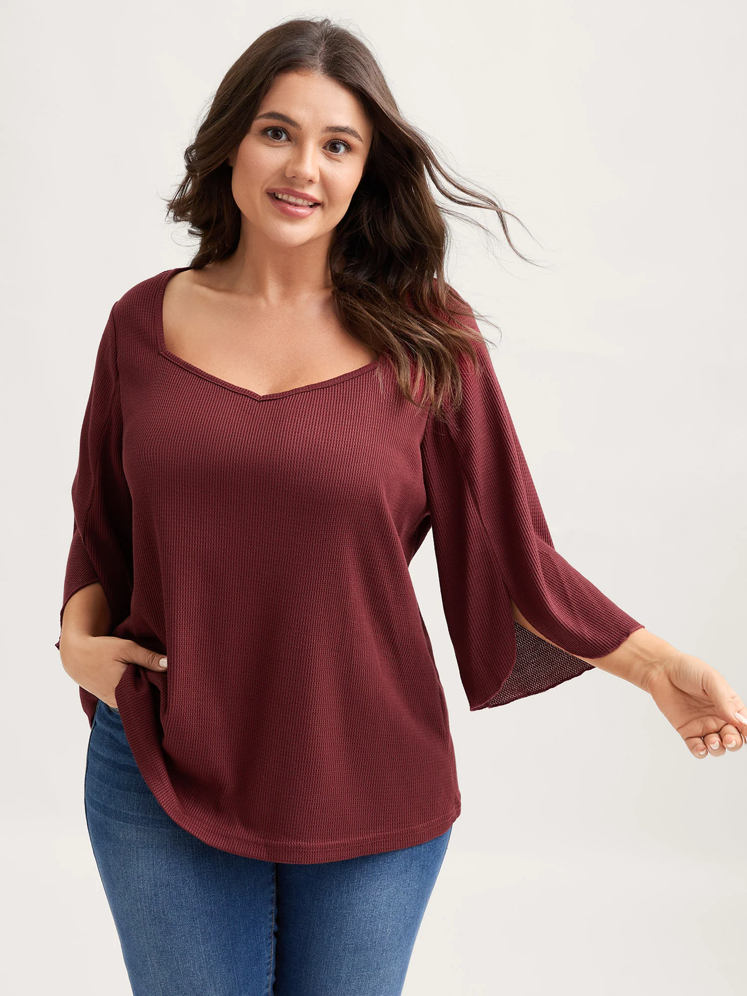 Split Bell Sleeve Waffle T-Shirt