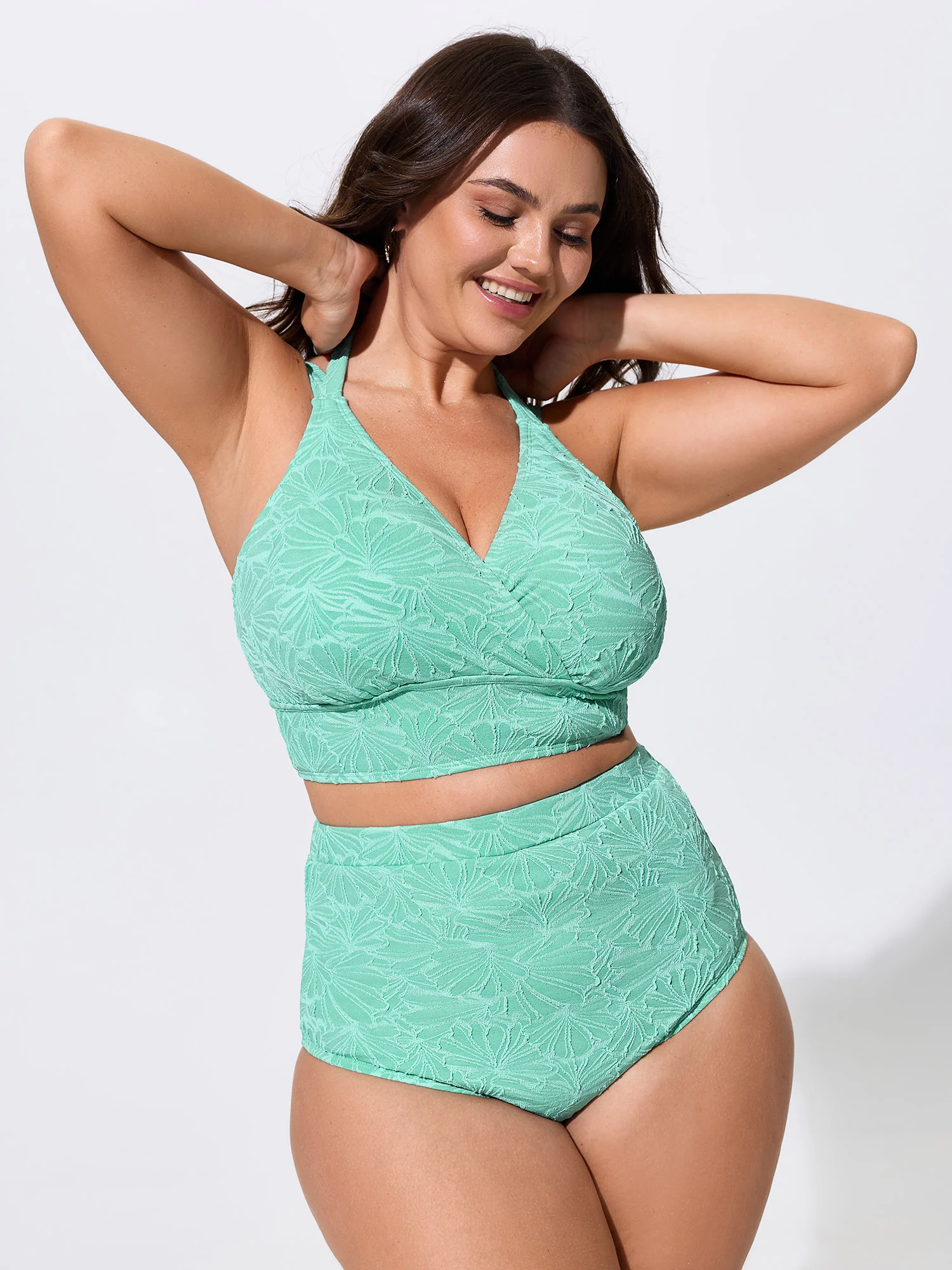 Floral Textured Tight-Fit Swim Bottoms