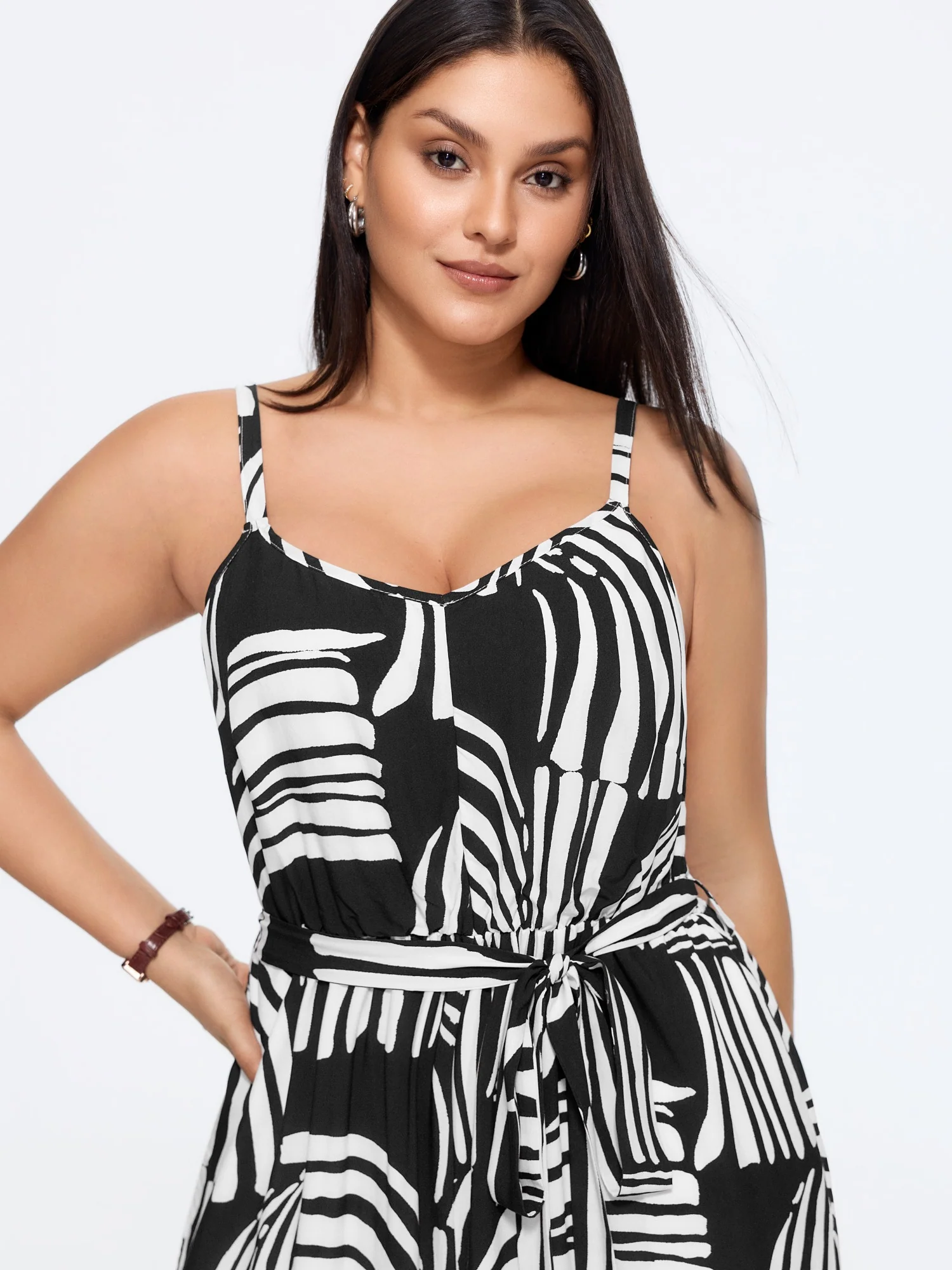 Abstract Print Side Tie Wide Leg Jumpsuit