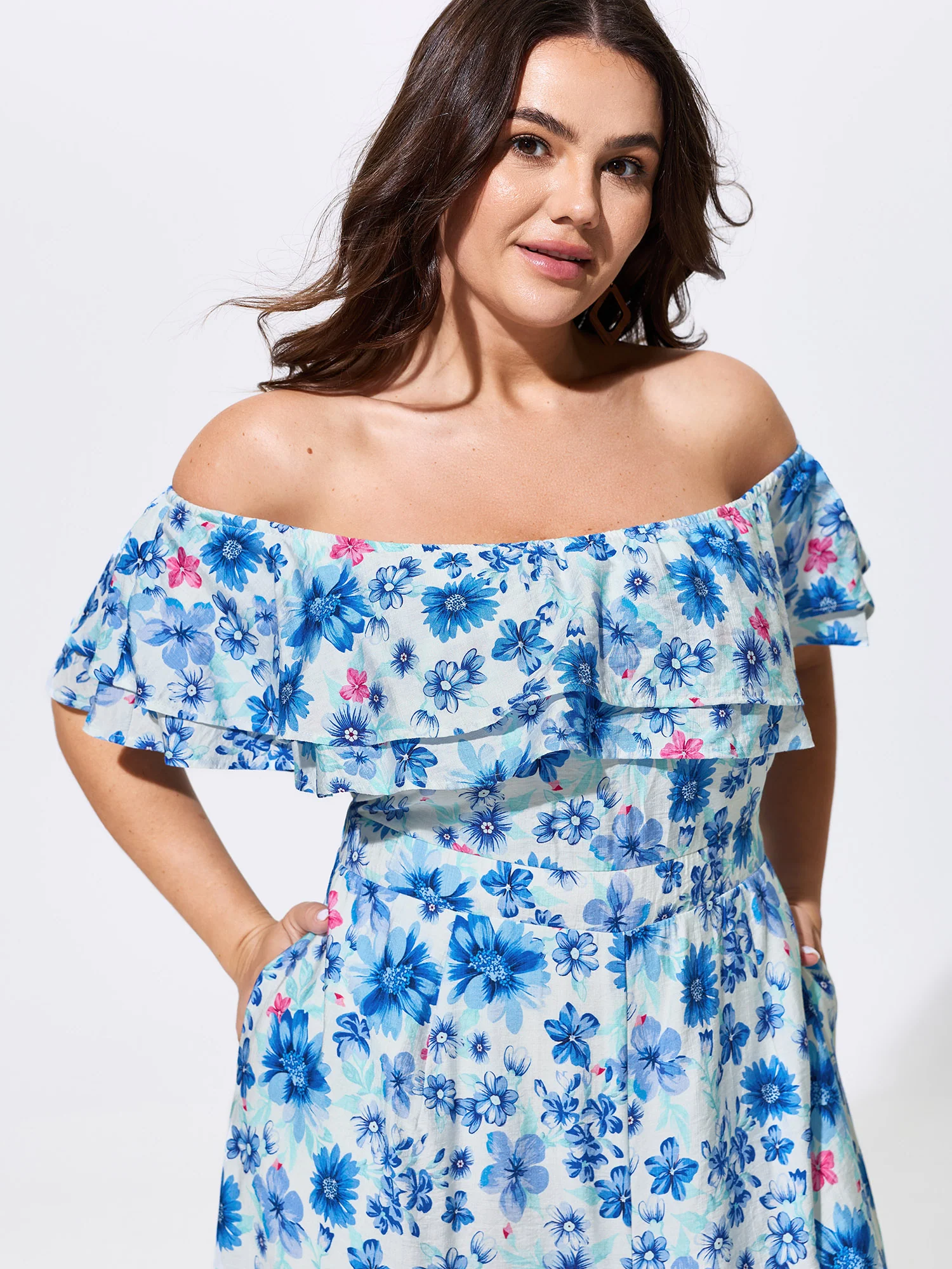 Supersoft Floral Print Off-Shoulder Breezy Jumpsuit