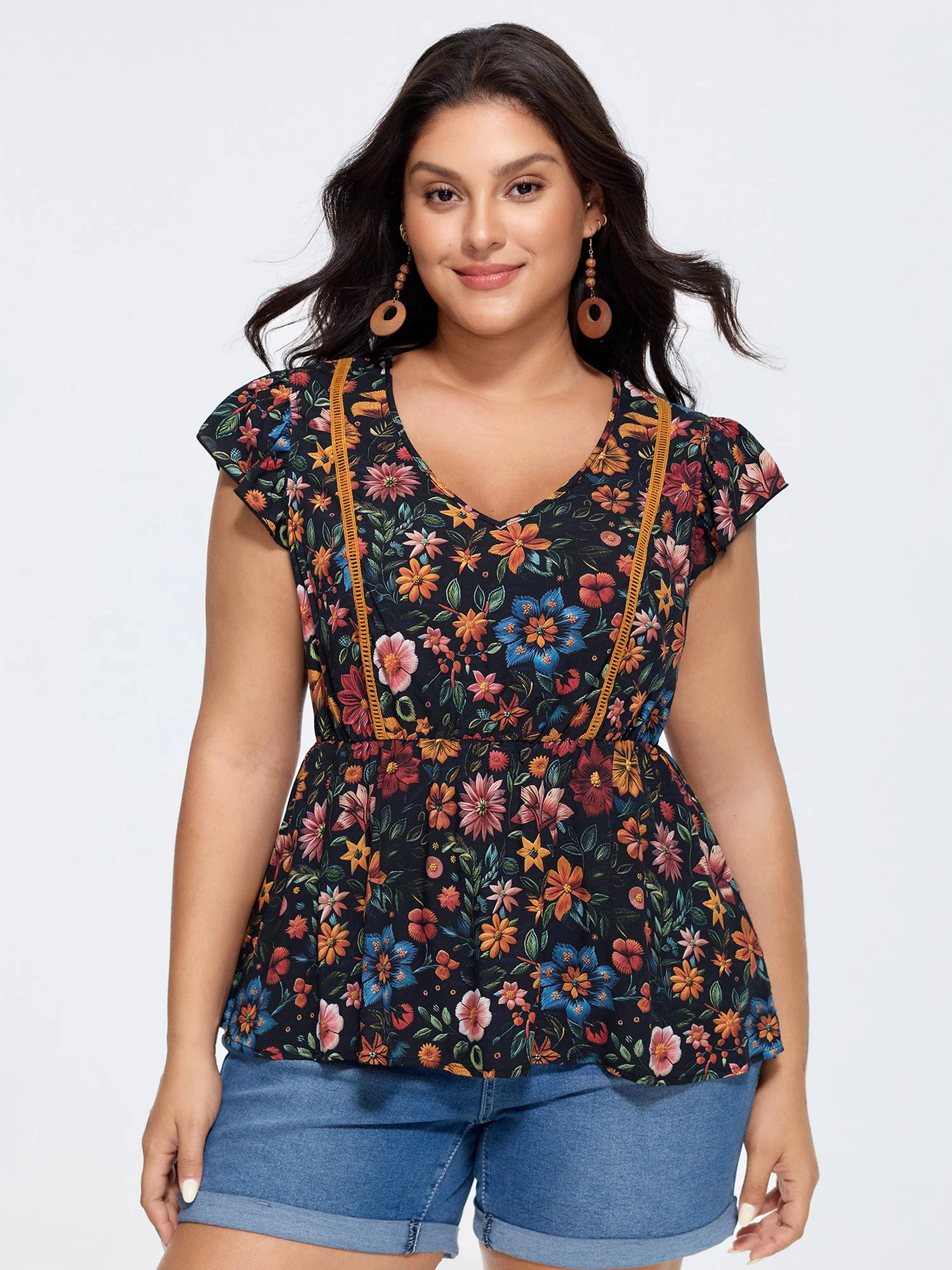 Vibrant Floral Print V-Neck Blouse