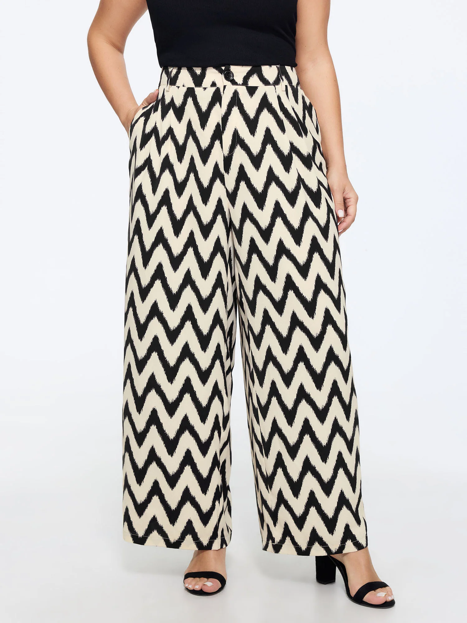 Geometric Print Pull-On Wide-Leg Pants