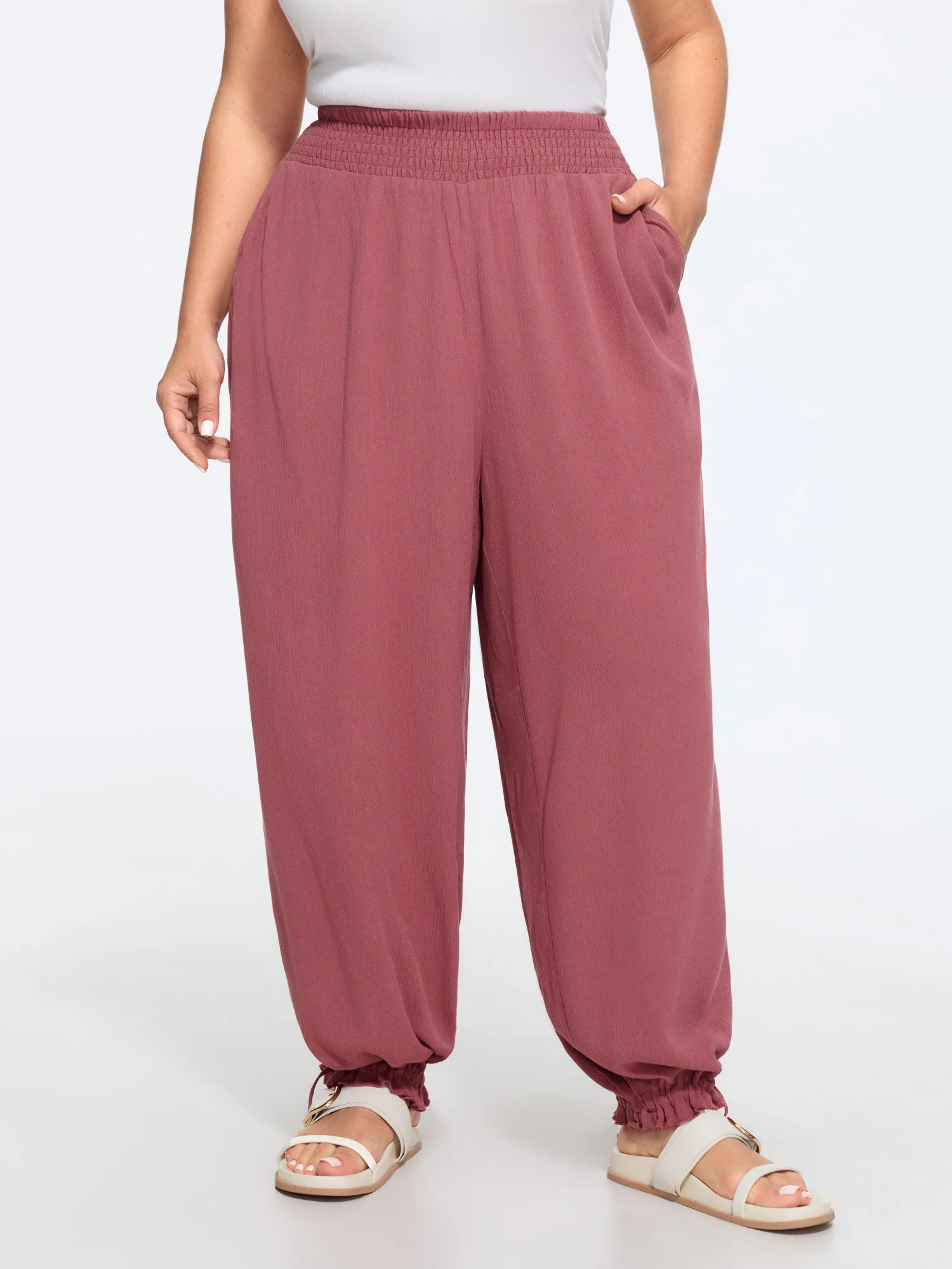 Shirred Waist Pocket Jogger Pants