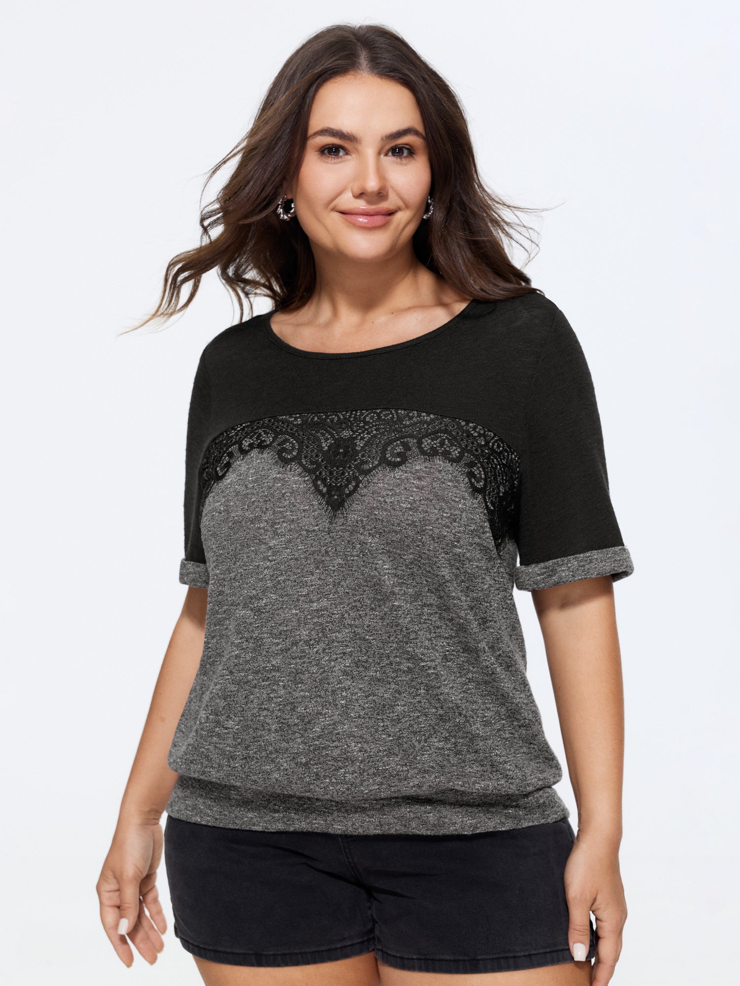 Color Block Lace Panel T-Shirt