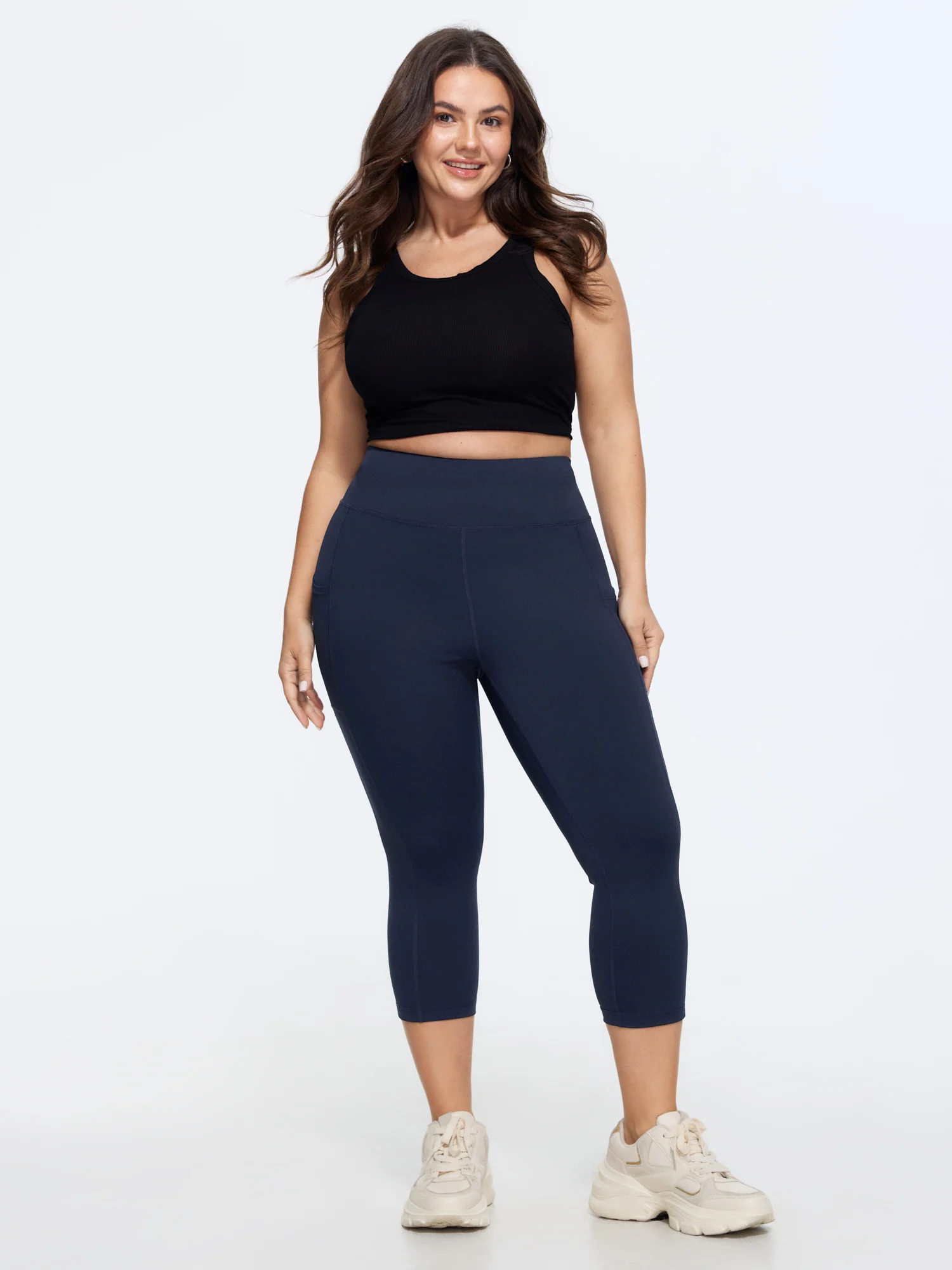 Stretchy Textured Pockets Cropped Leggings
