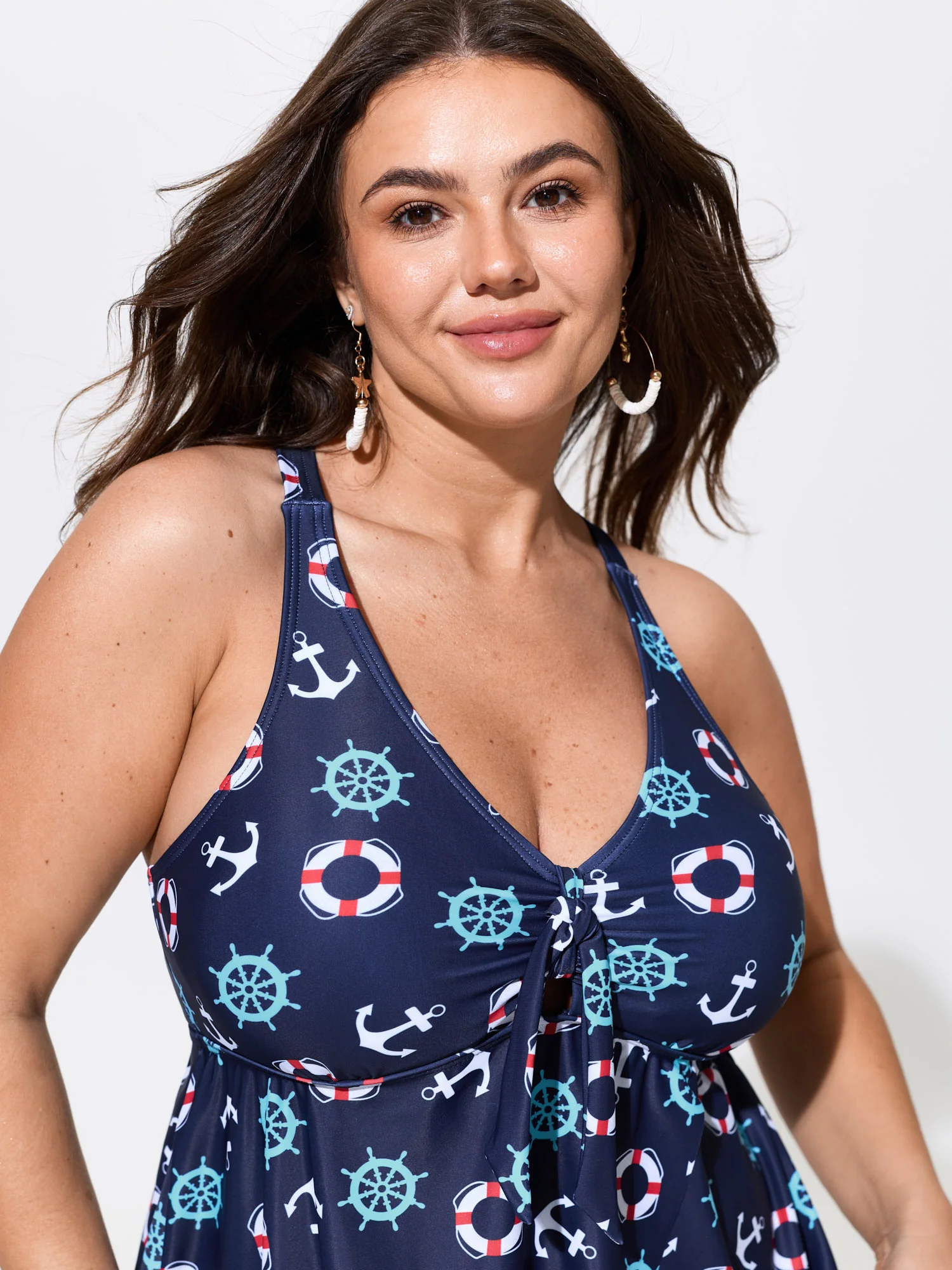 Nautical Anchor Print Flowy Supportive Fit Swim Top