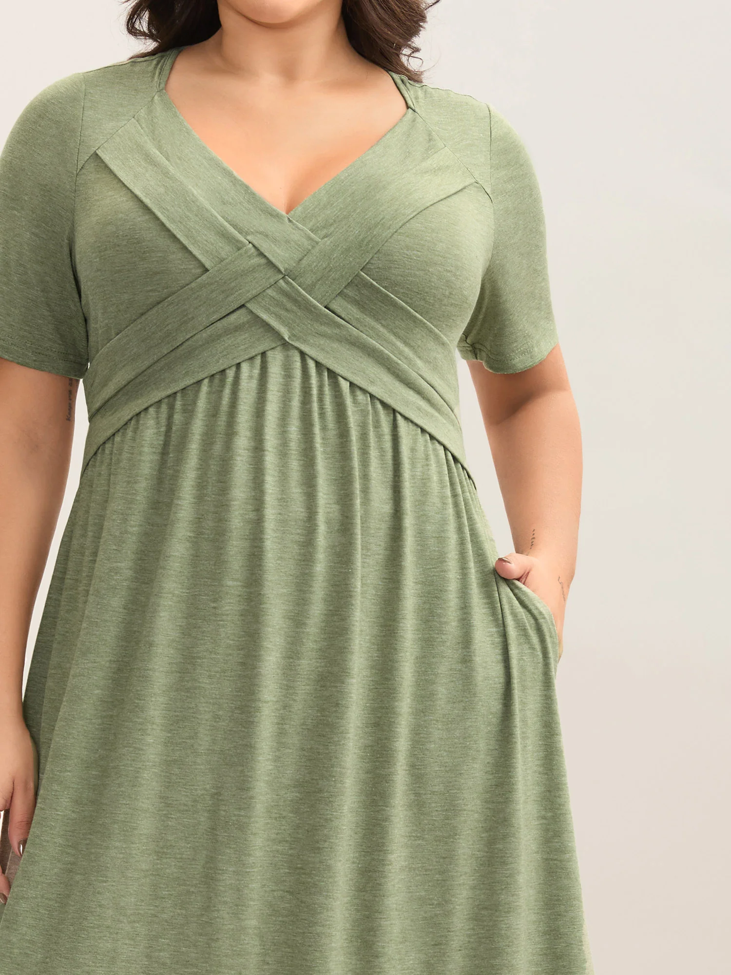 Crossover Bodice Stretchy Heather Midi Dress