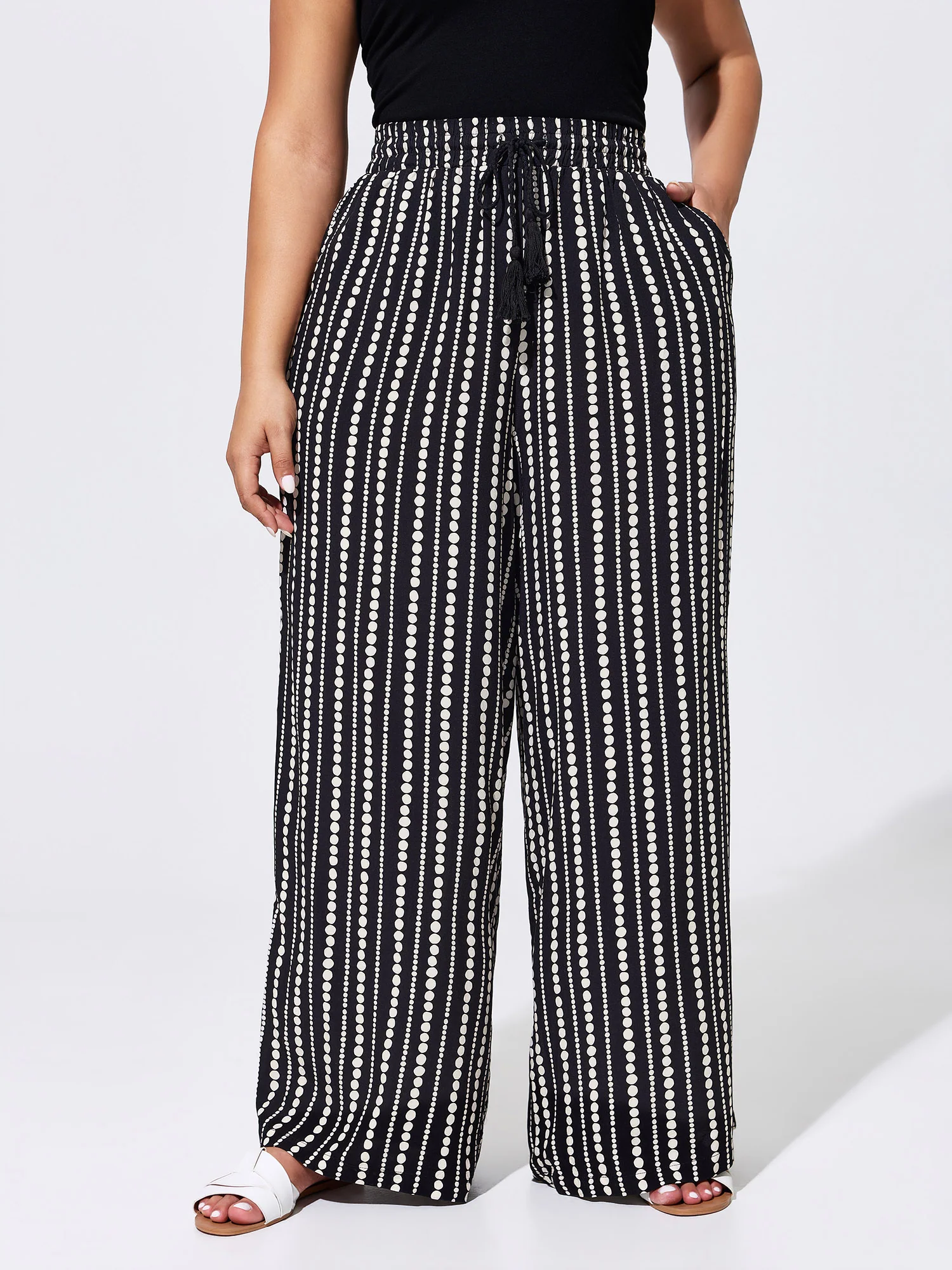 Striped Print Drawstring Waist Pants