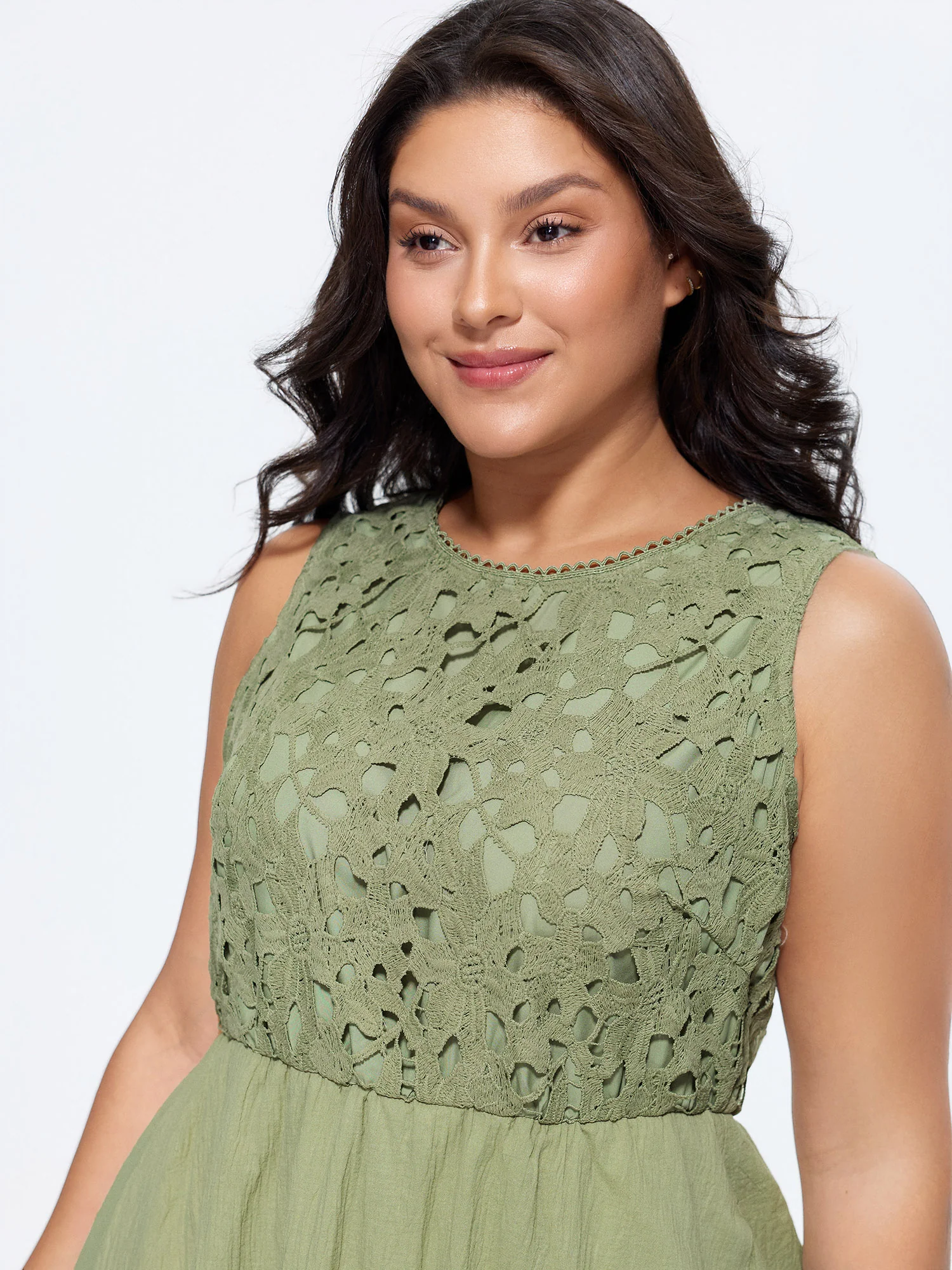 CottonLace Bodice Ruffled Hem Mini Dress
