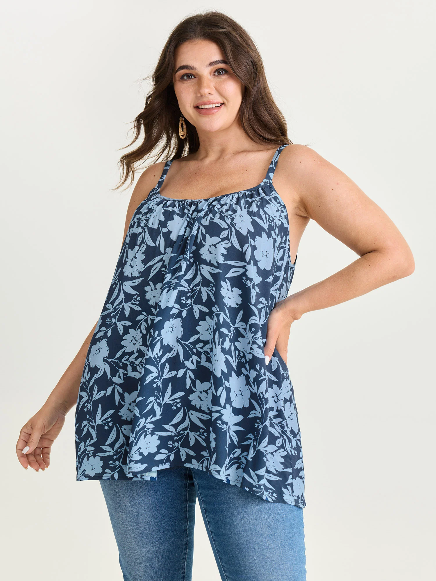 Fresh Floral Pleated Tank Top