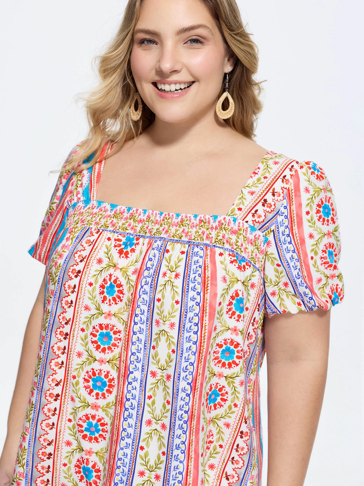 Supersoft Boho Floral Print Square Neck Blouse