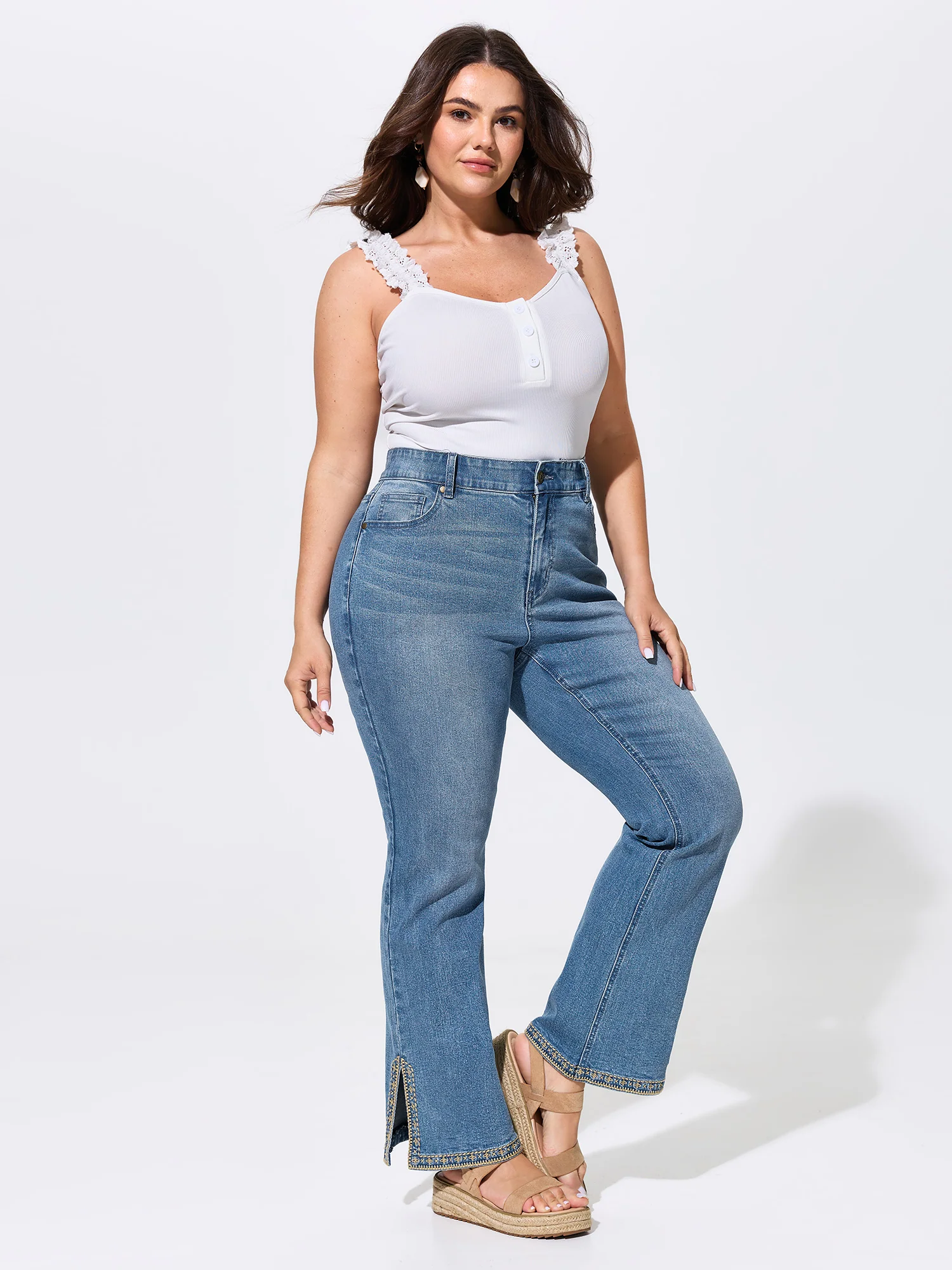 Stretchy High-Rise Elastic Back Waist Jeans
