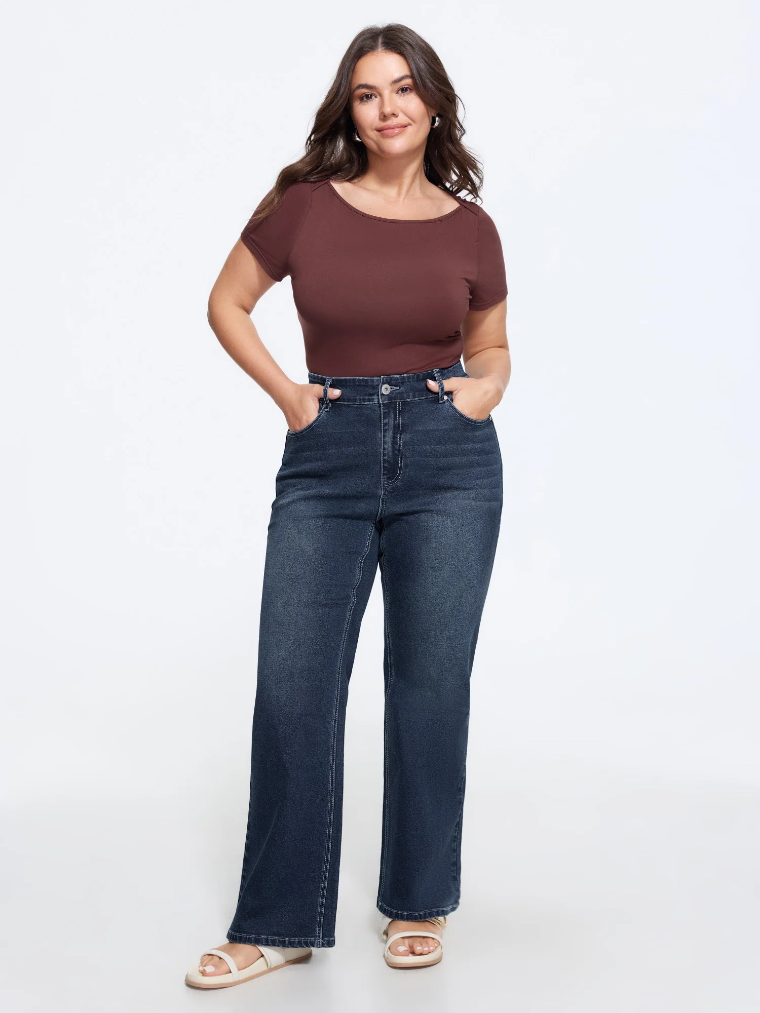 Stretchy Washed High Waist Wide Leg Jeans