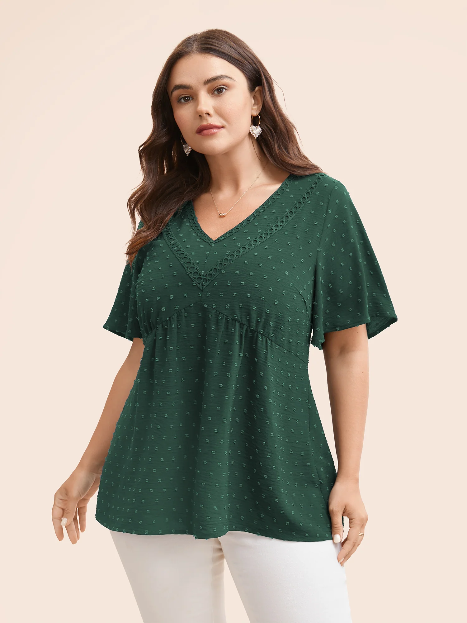 Polka Dot Frill Trim V Neck Flutter Blouse