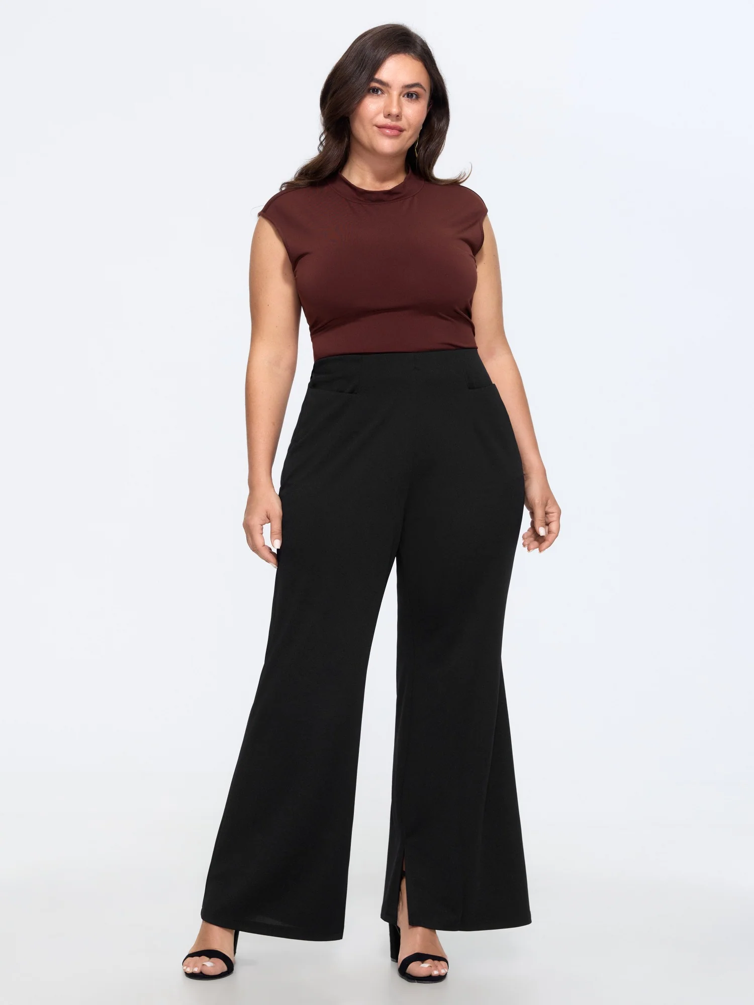 Solid Pocket Split Hem Flared Pants