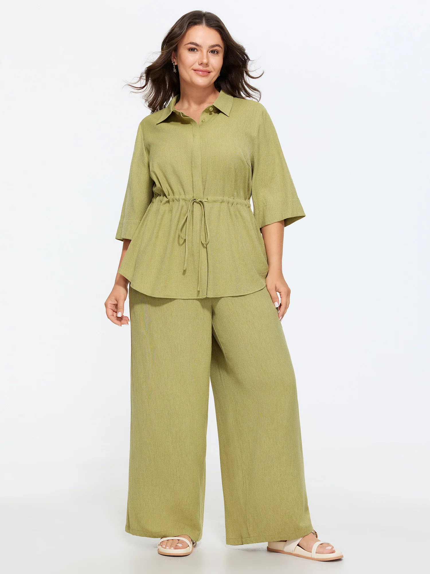Elastic Back Waistband Straight-Leg Pants