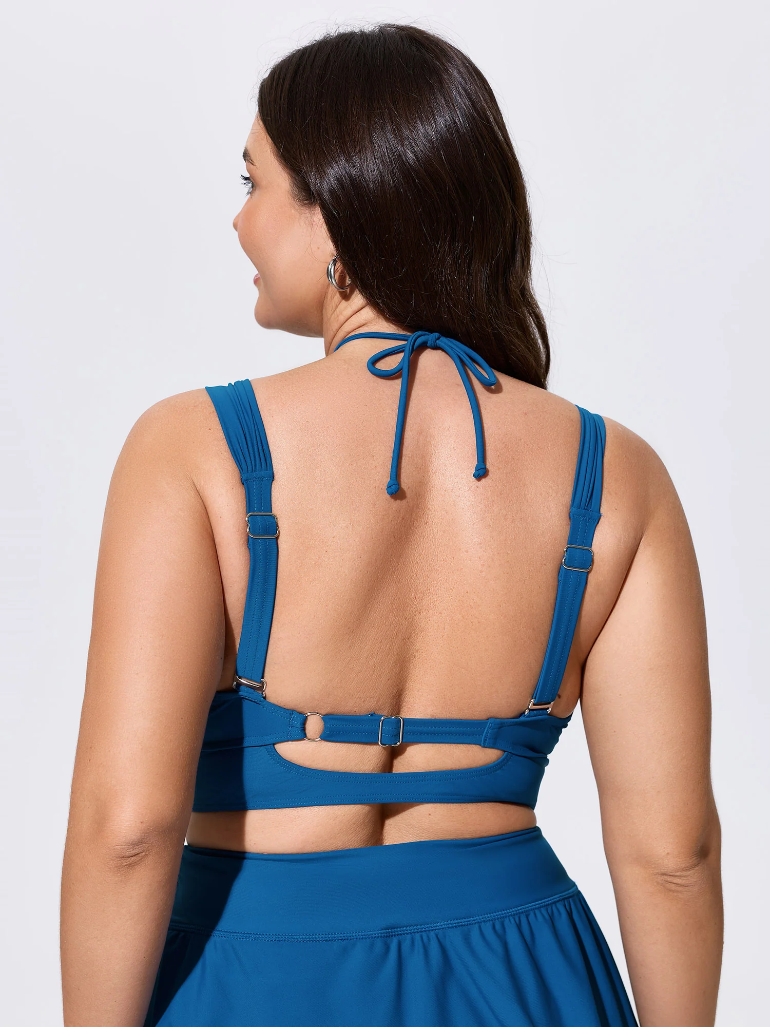 Twist-Front Back Cut-Out Swim Top