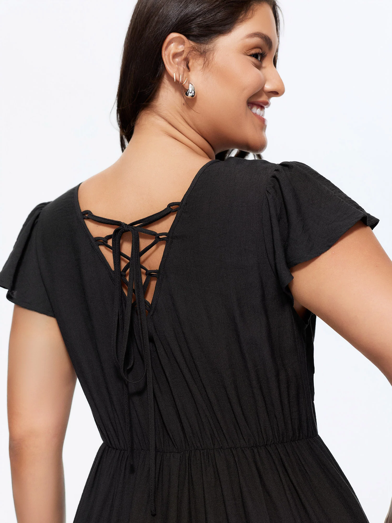 Colorblock Tiered Ruffled Sleeve Maxi Dress