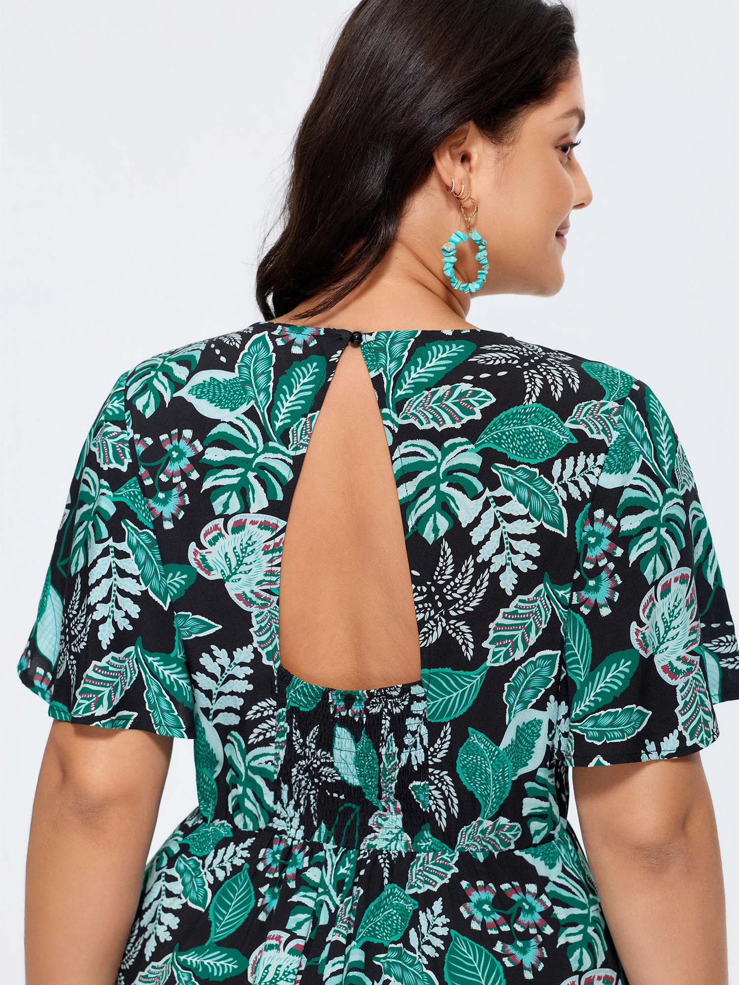 Tropical Print Cut-Out Back Romper