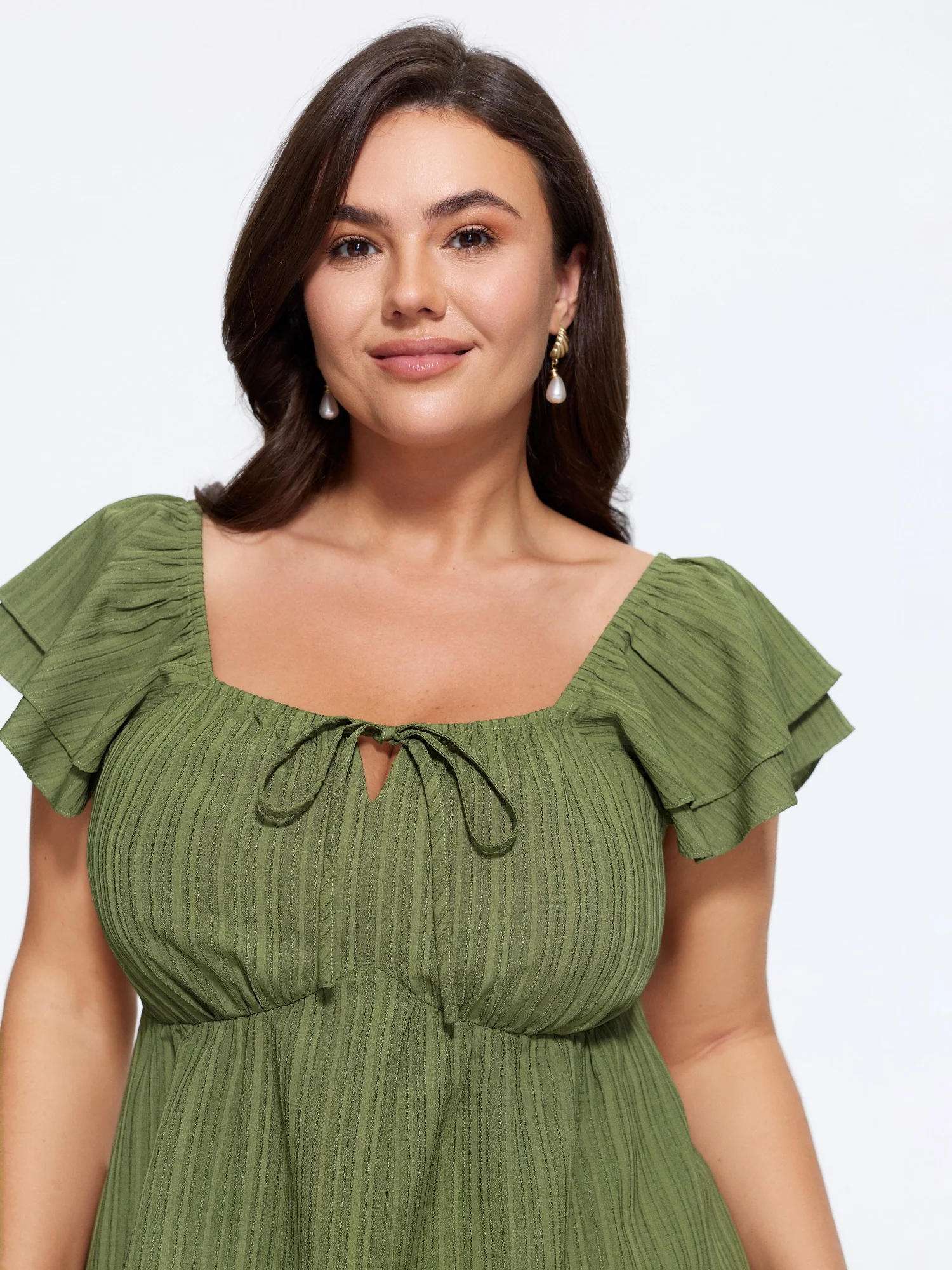 Square Neck Textured Shirred Back Blouse