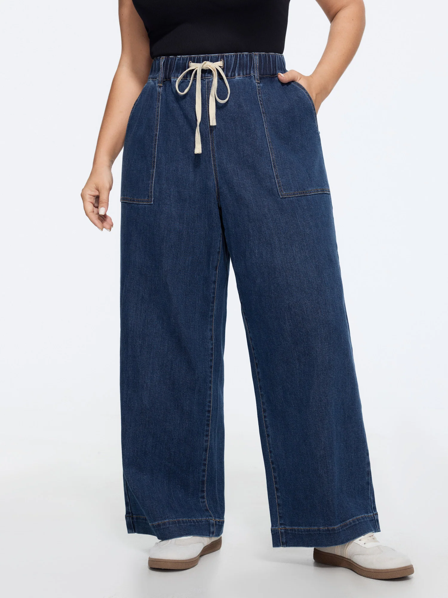 Stretchy Pull-On Wide-Leg Jeans