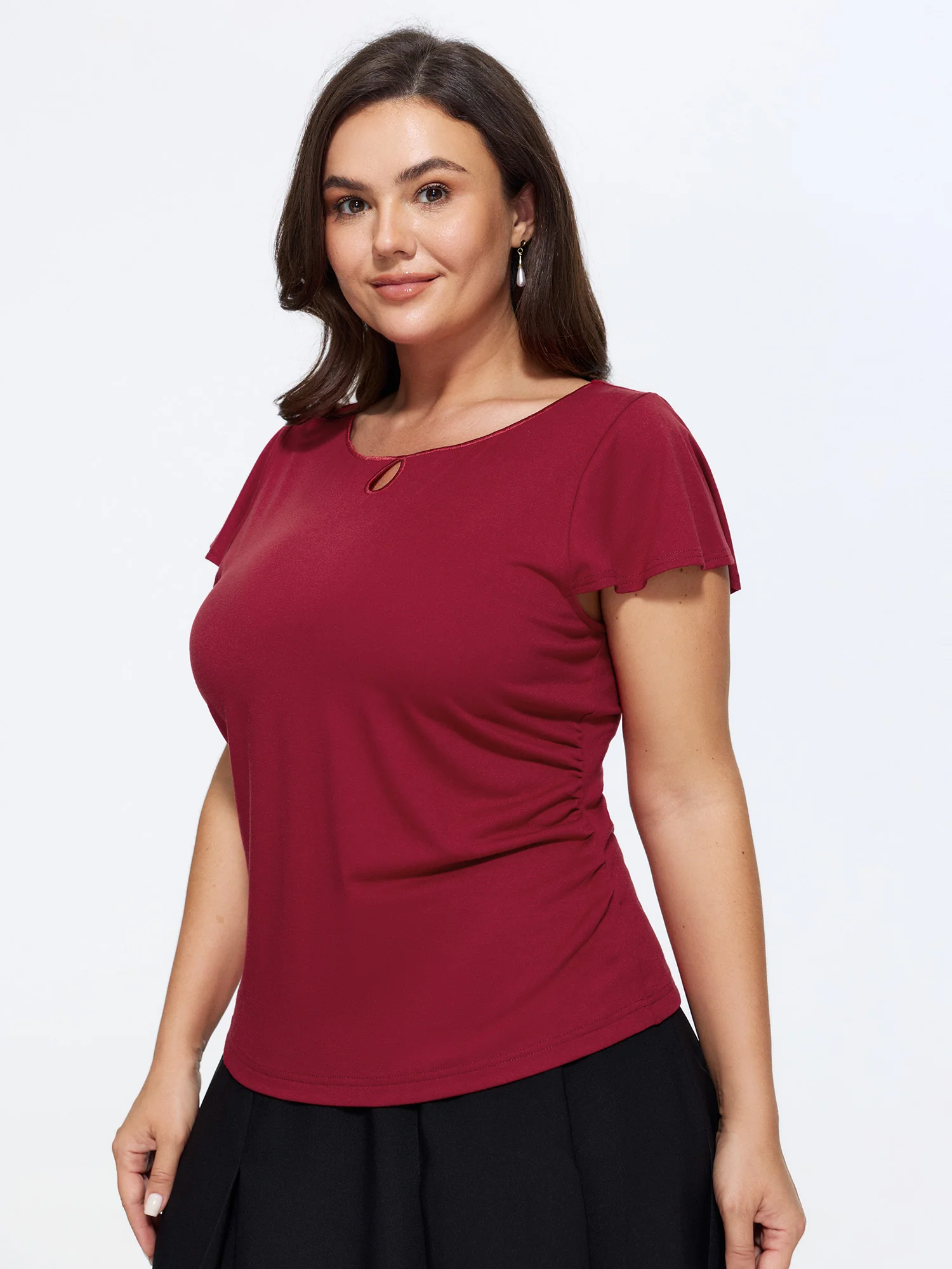 Stretchy Cut-Out Fitted Plain Knit Top