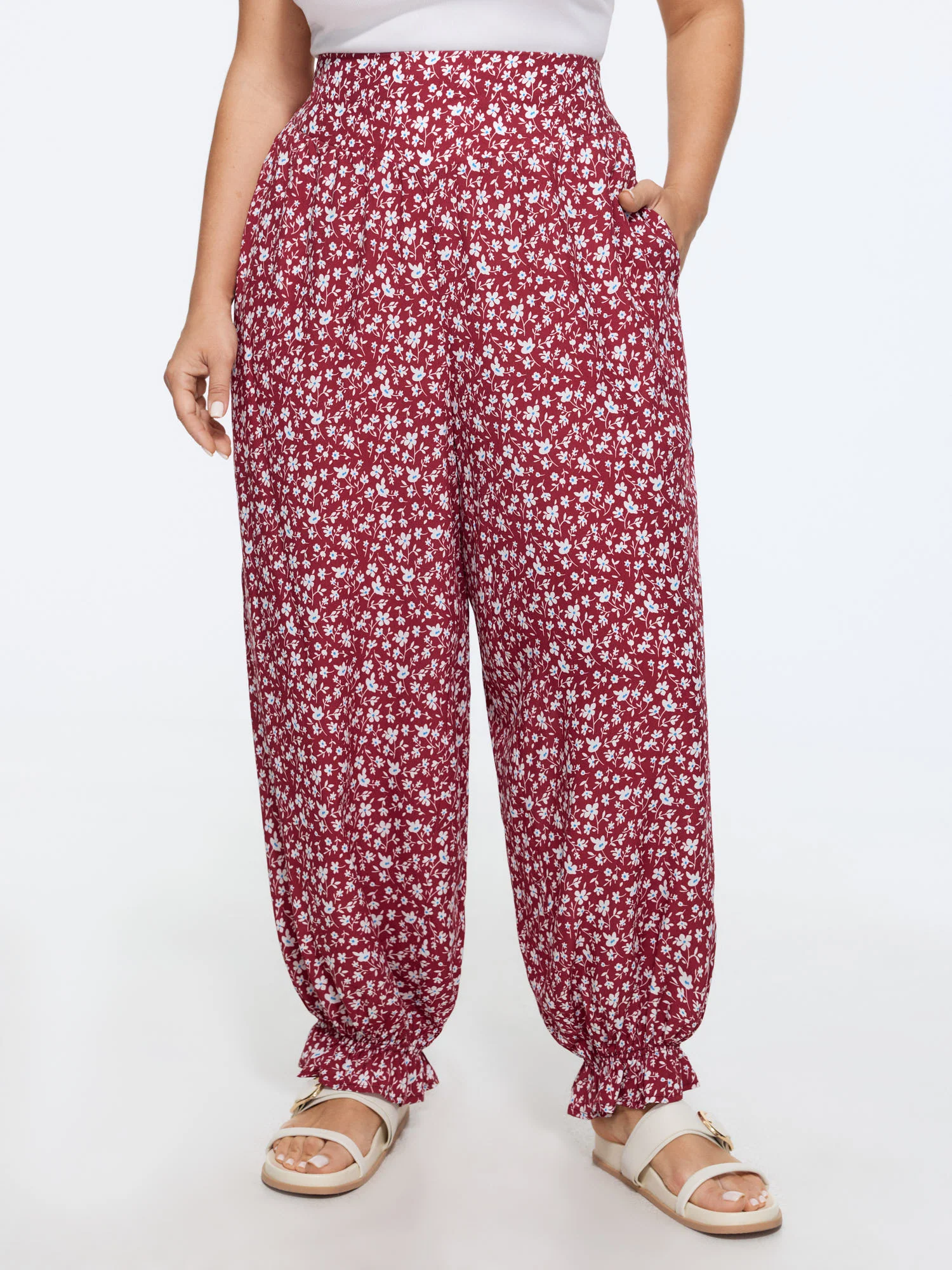 Floral Print Shirred Waist Jogger Pants