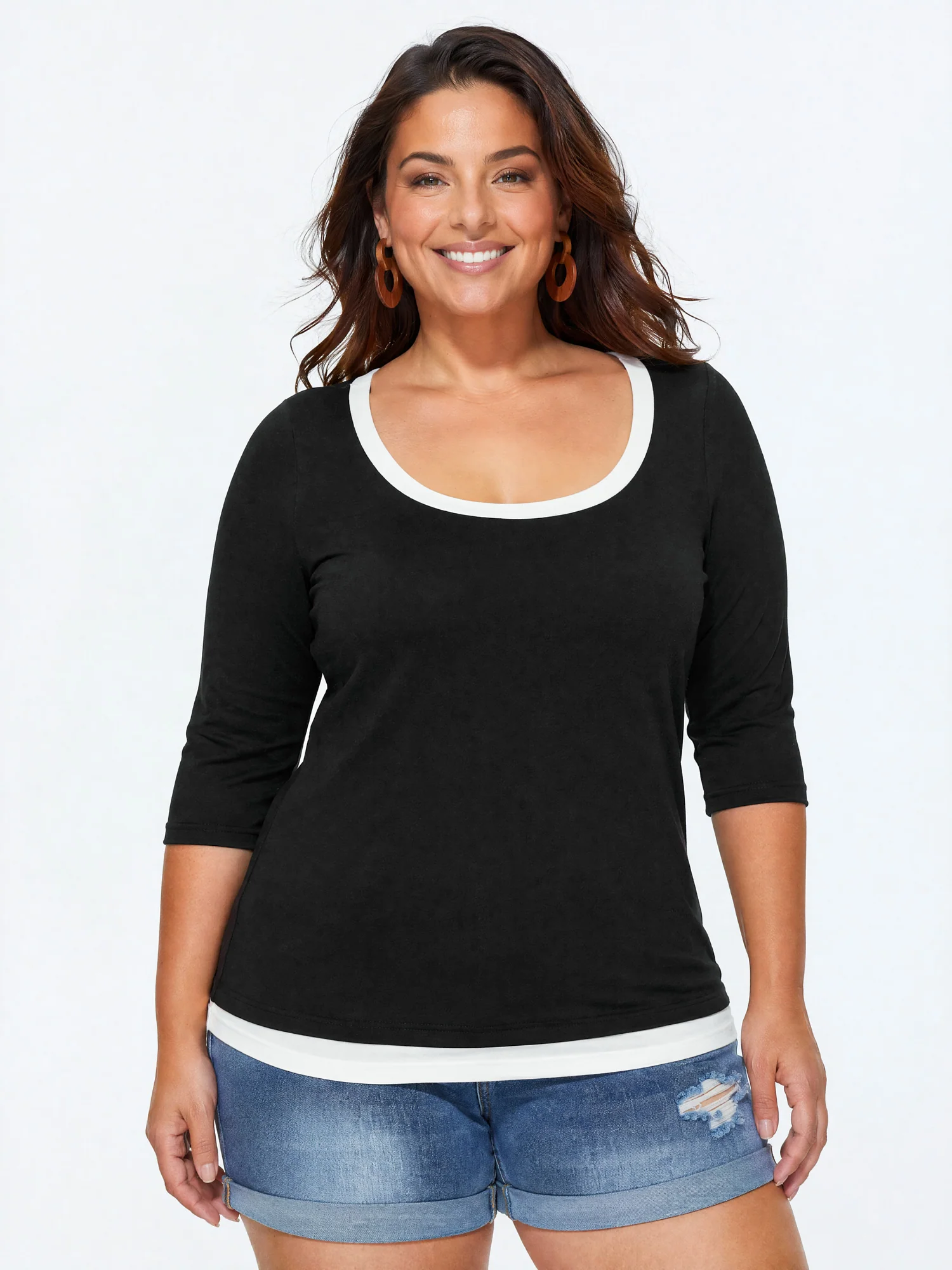 Supersoft Stretchy Color Contrast Knit Top