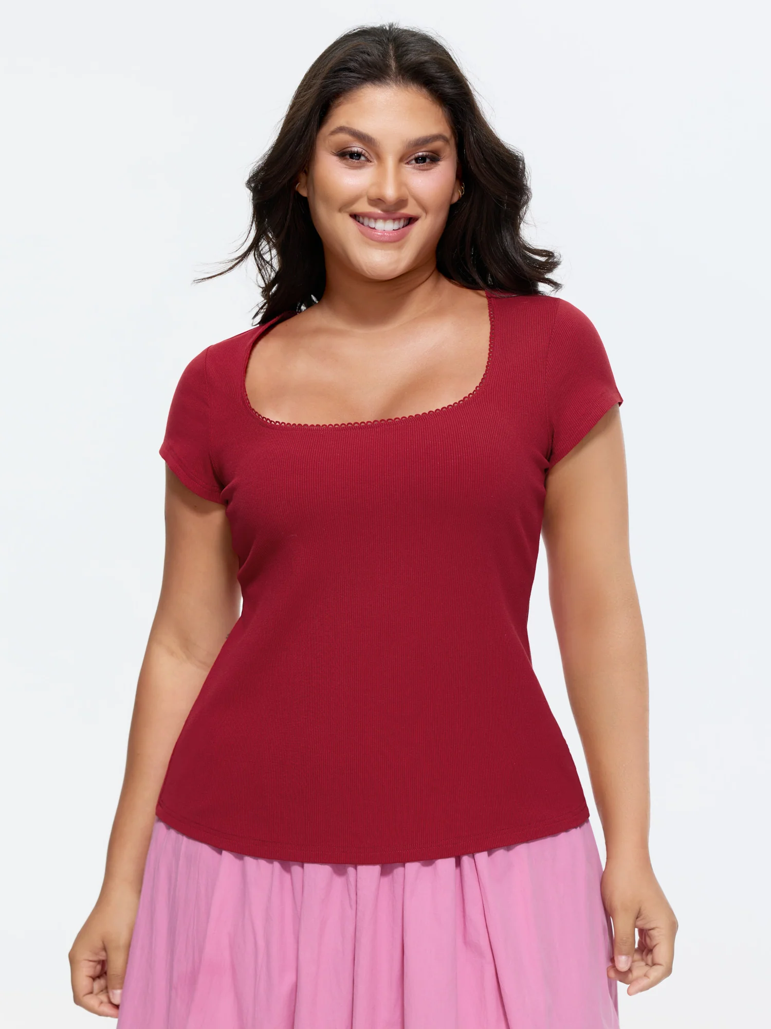Supersoft Stretchy Scoop Neckline Plain T-Shirt