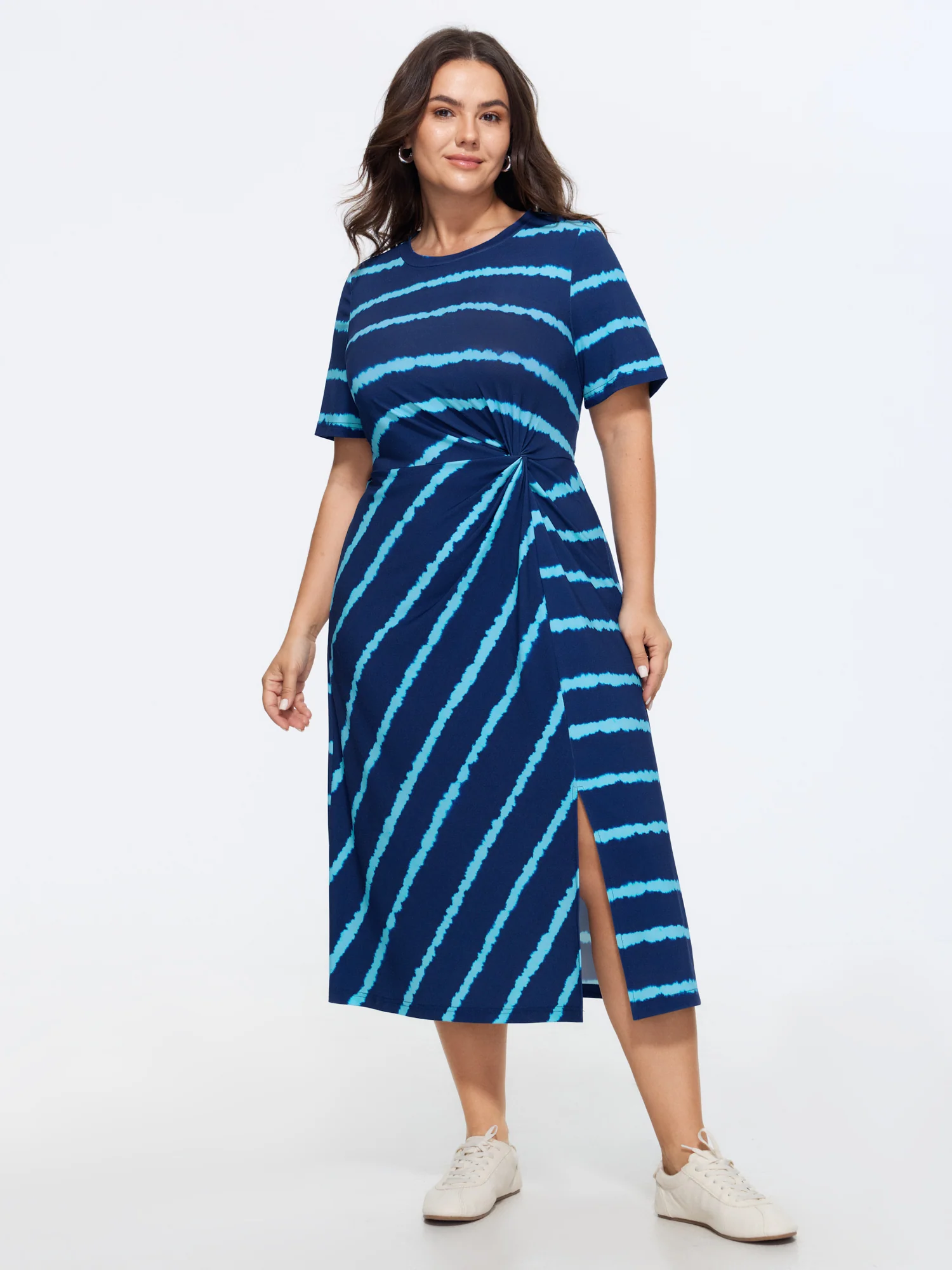 Tie Dye Stripe Twist Split Midi Dress