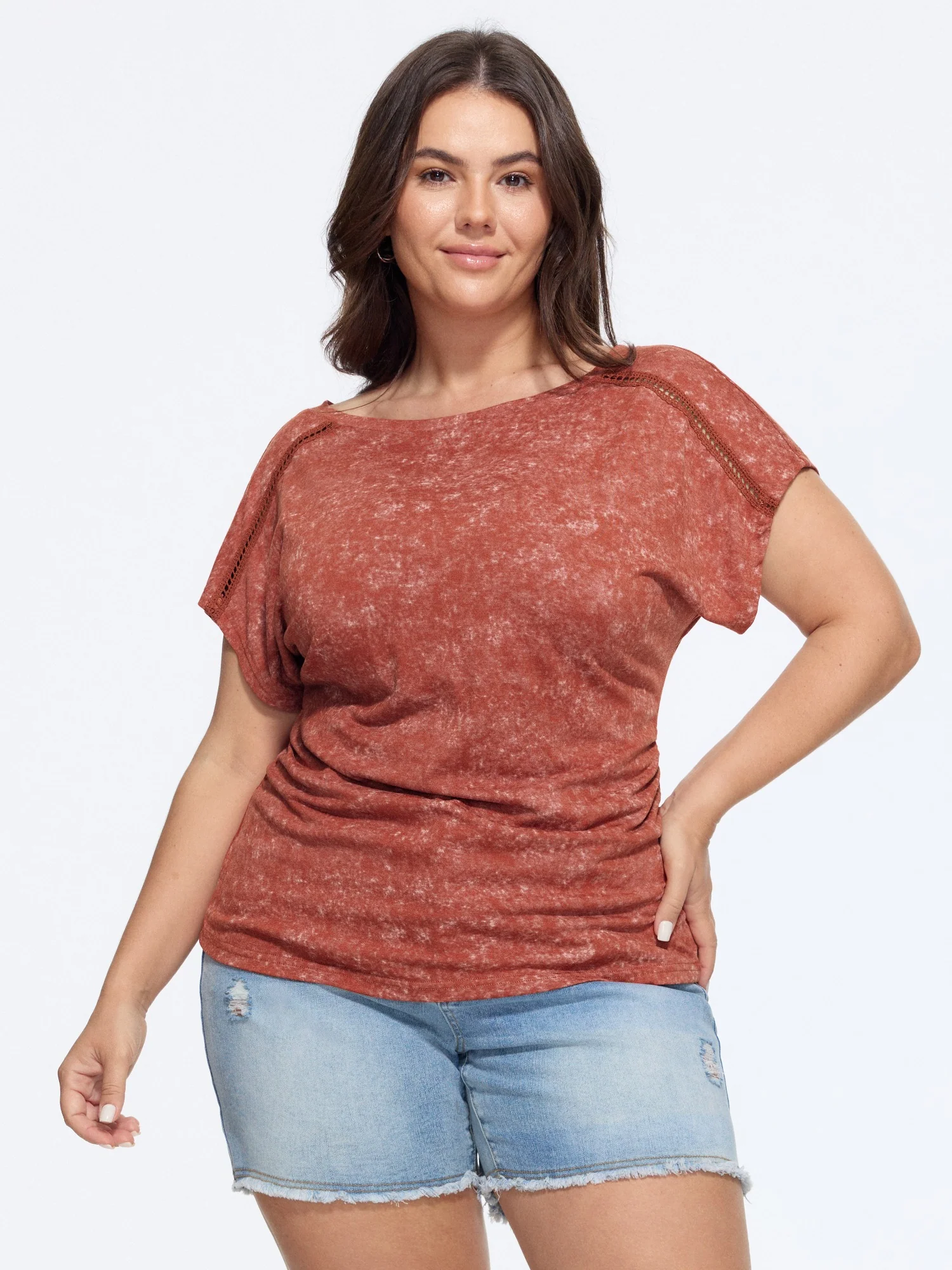 Vintage Crochet Lace Ruched Side T-Shirt