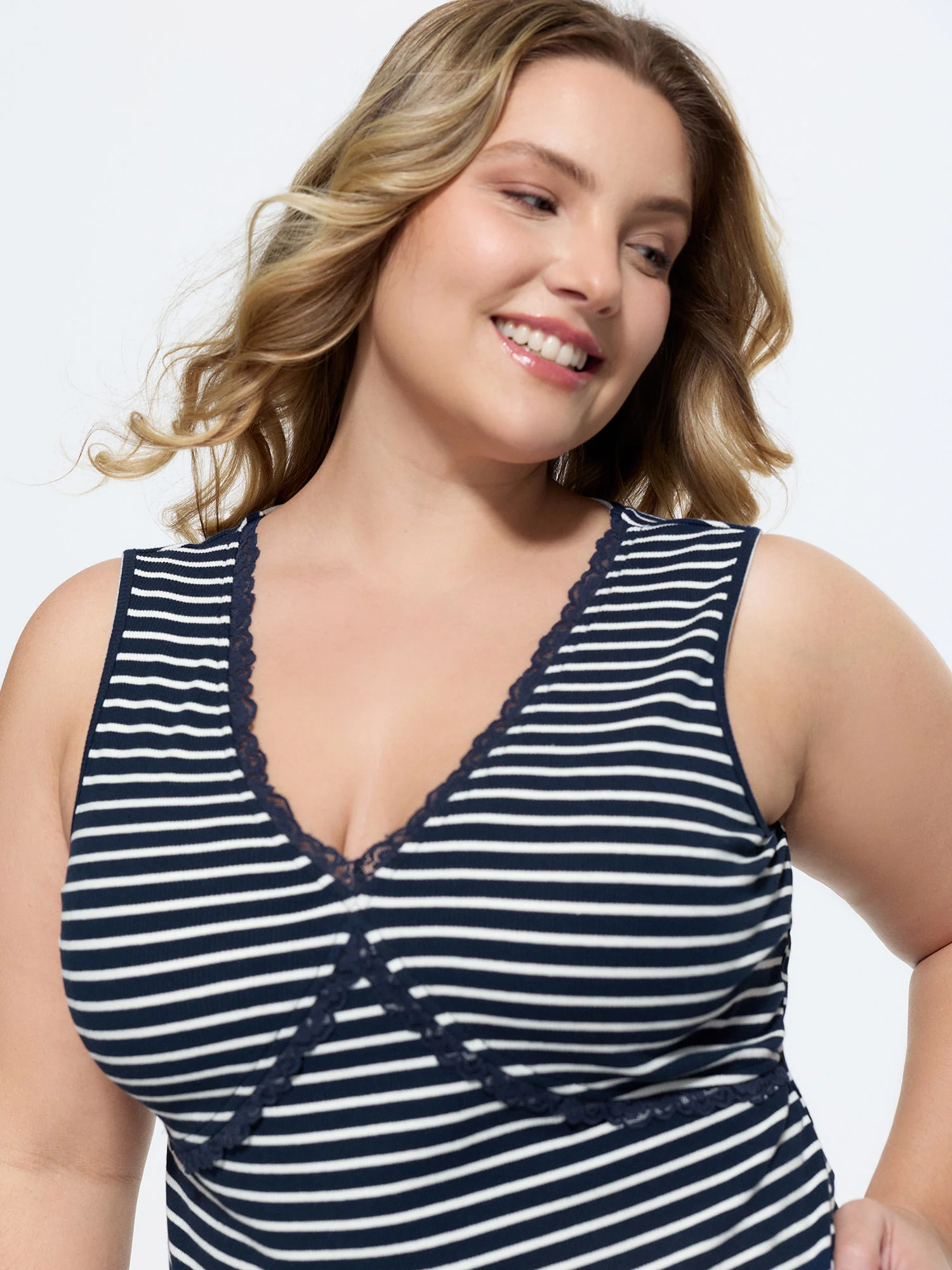 Supersoft Striped Print Fitted V-Neck Tank Top