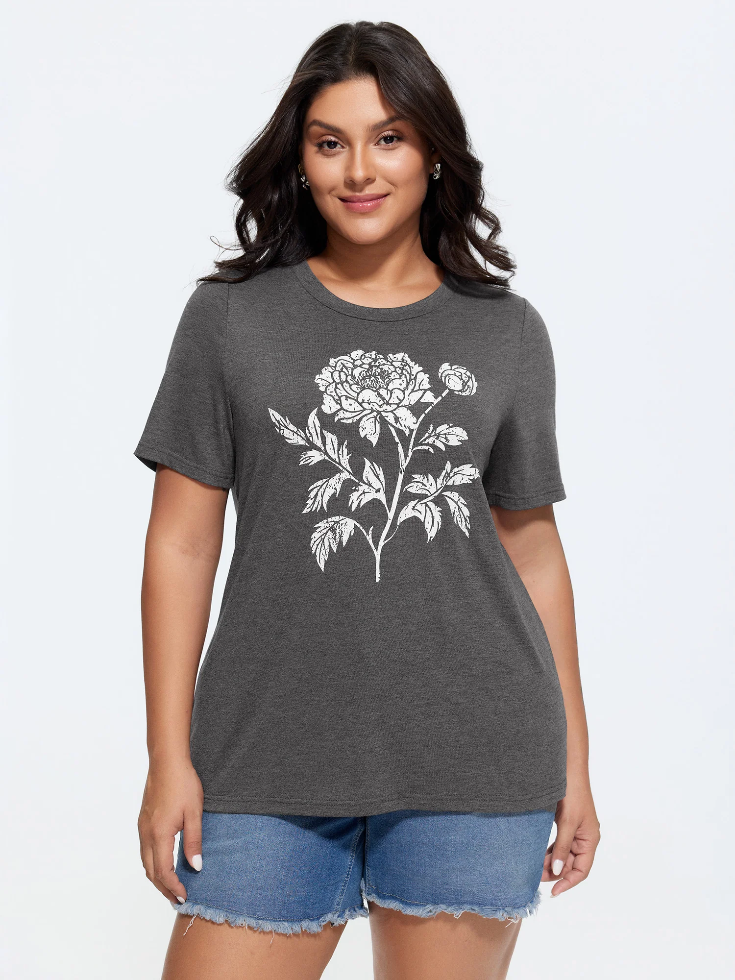 Supersoft Stretchy Floral Print Long T-Shirt
