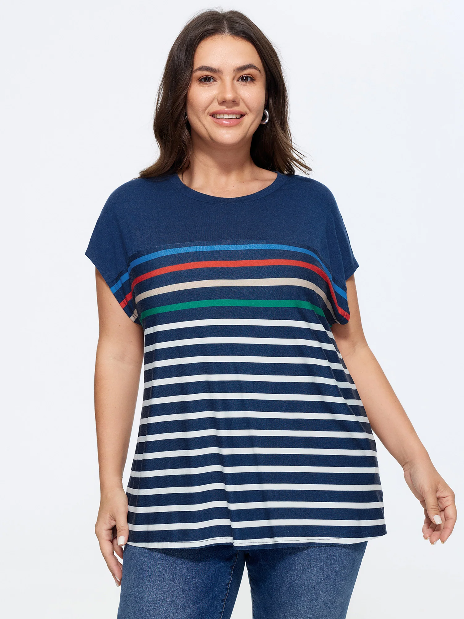 Supersoft Multi Stripe Print Dolman Sleeve T-Shirt
