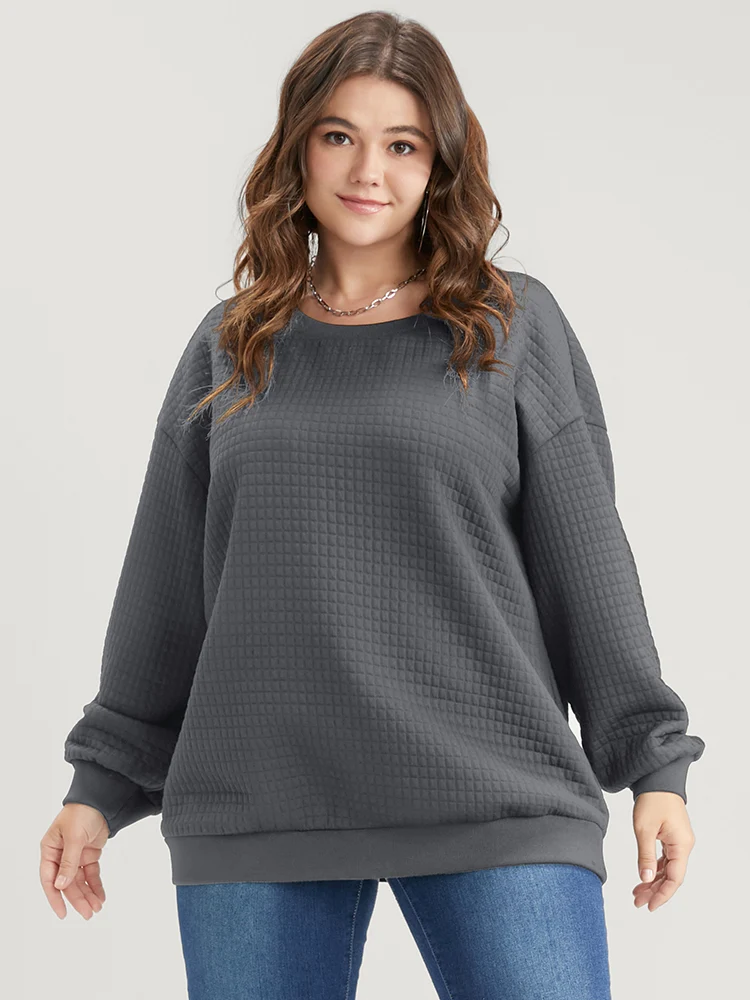 Solid Textured Drop Shoulder Sweatshirt