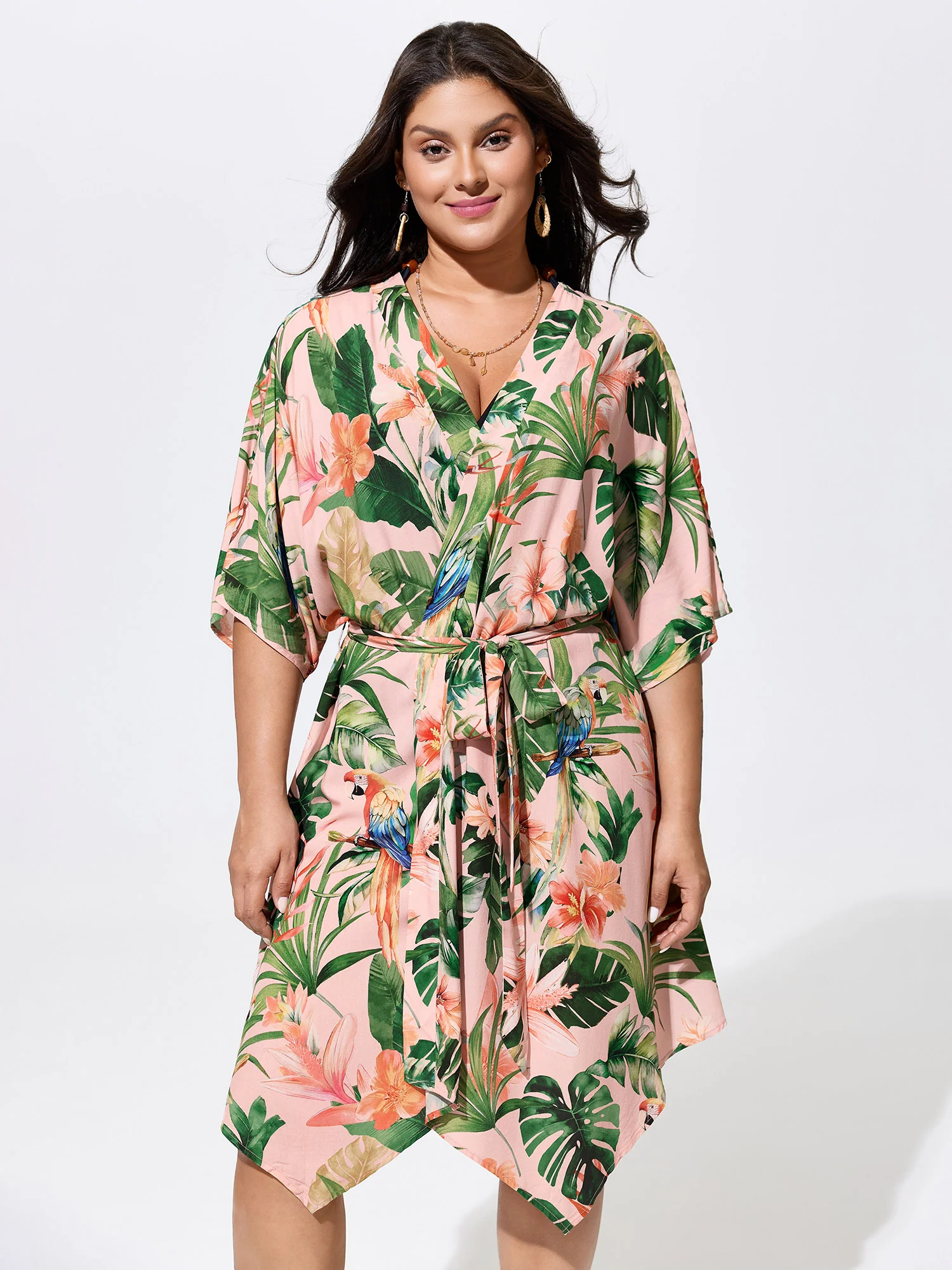 Tropical Escape Waist Tie Kimono