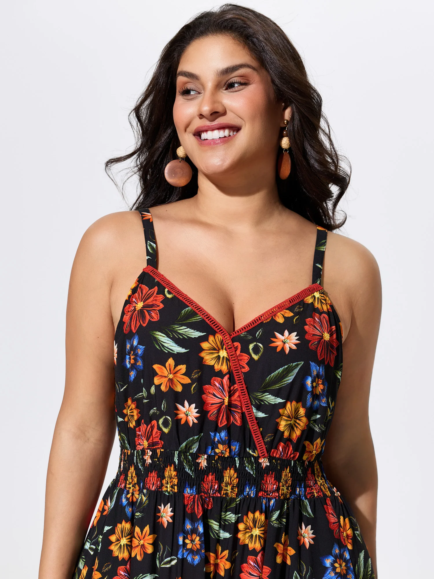Floral Print Shirred Waist Maxi Dress