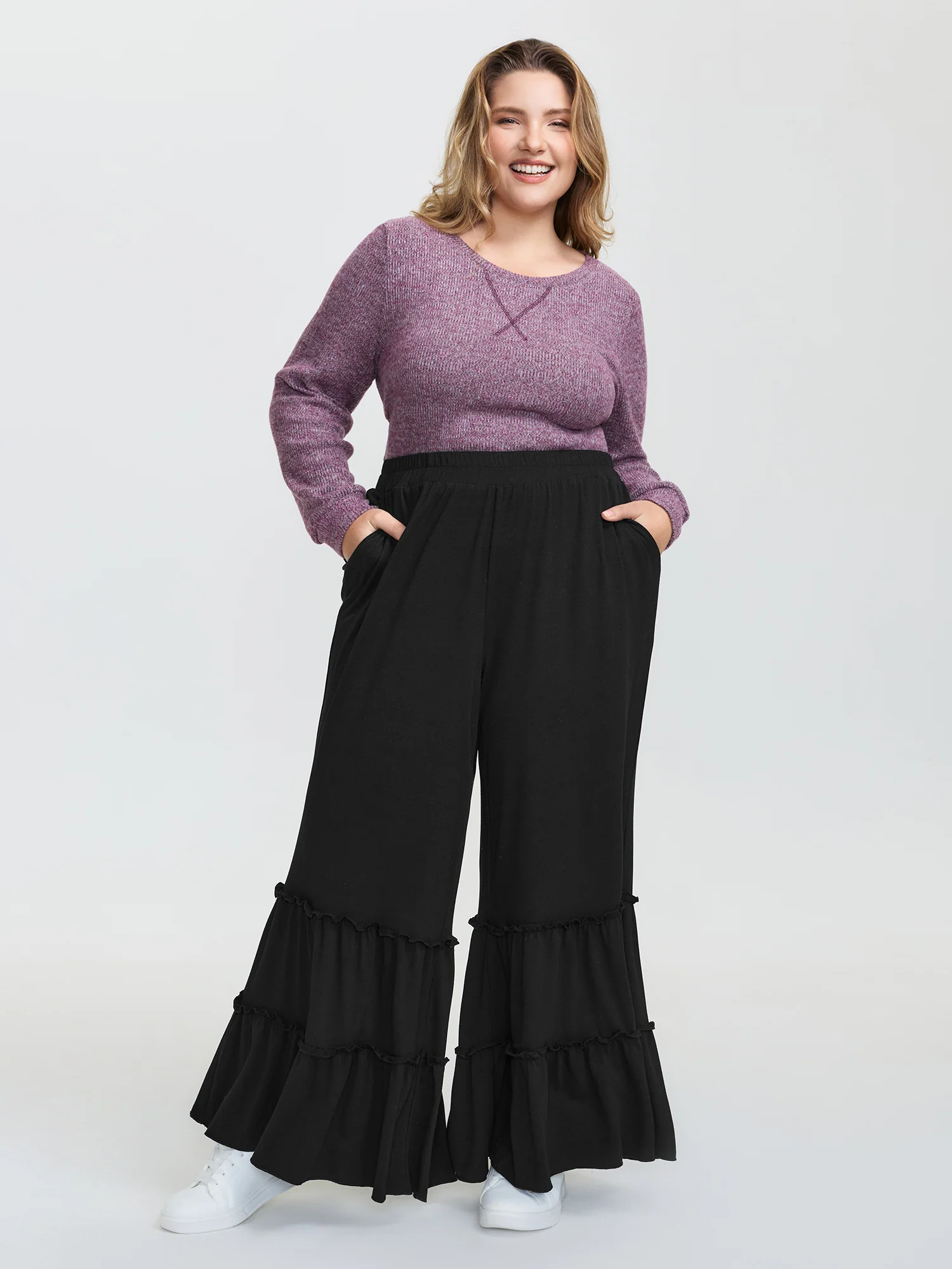 Stretchy Ruffled Hem Tiered Pants