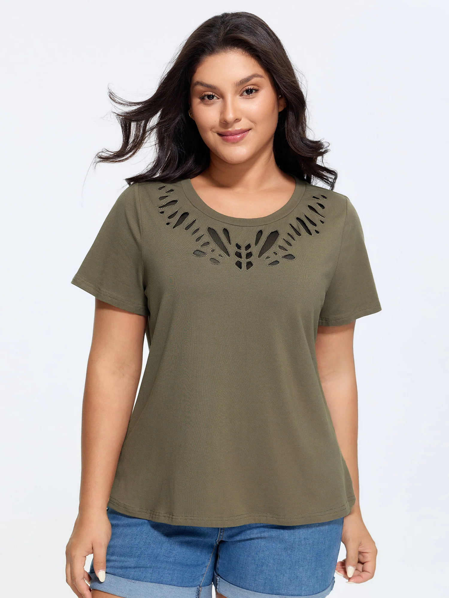Cotton Cut-Out Neckline T-Shirt