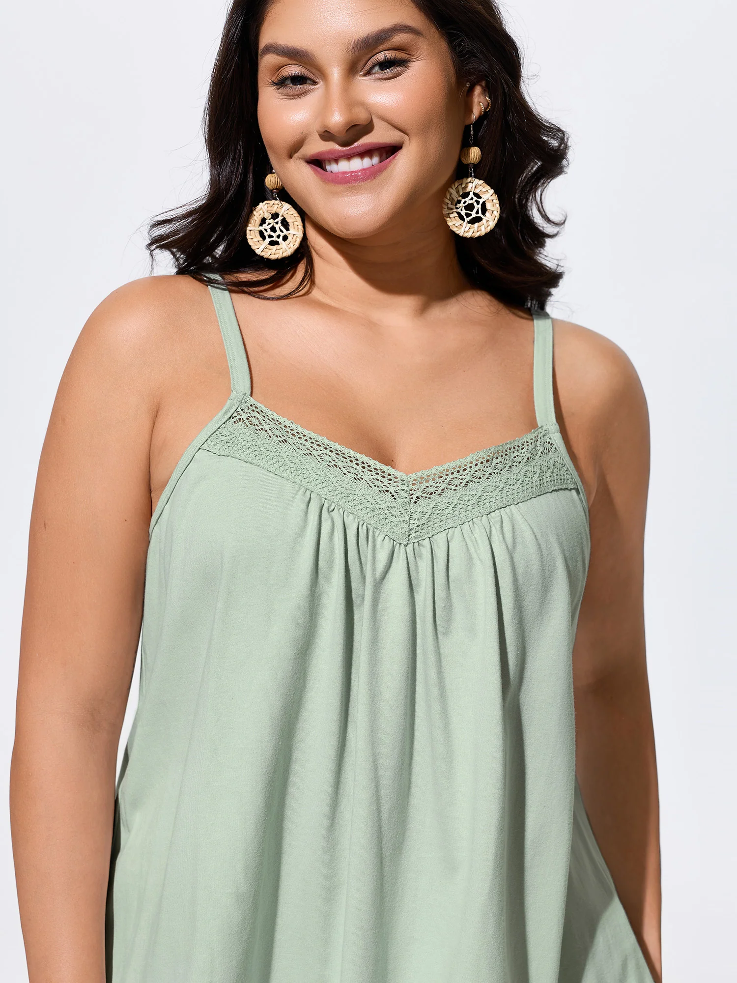 Cotton Lace Trim Flowy Plain Tank Top