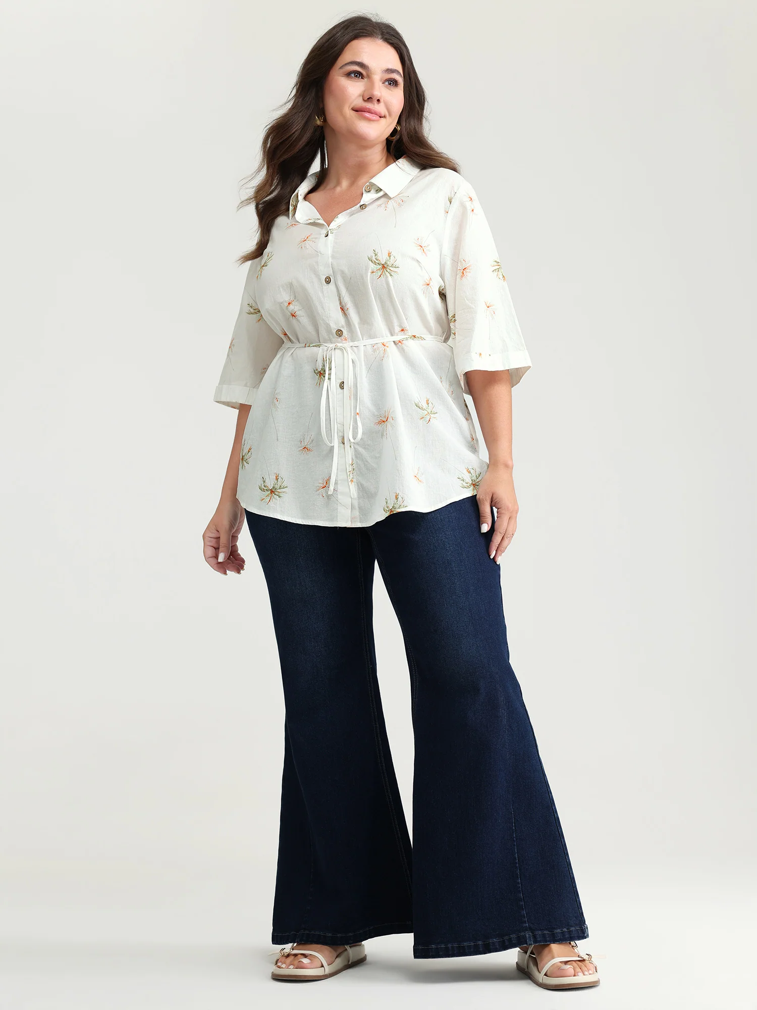 Cotton Floral Print Button-Front Shirt